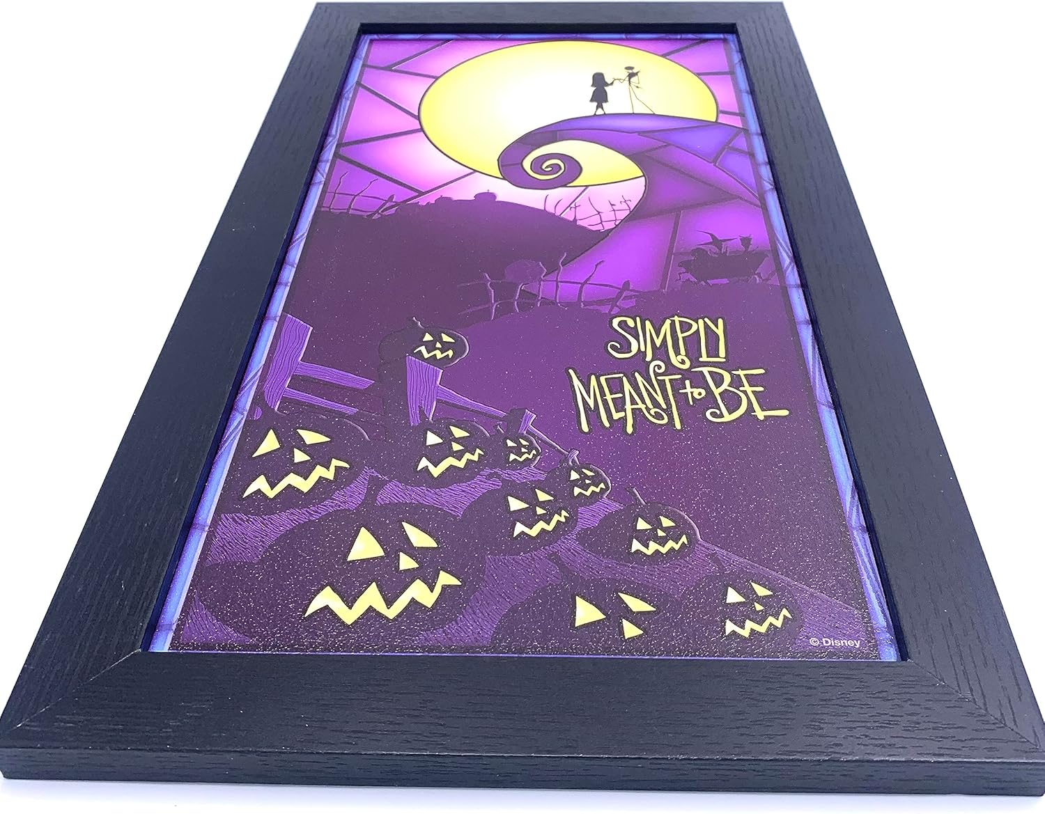 Silver Buffalo Disney Tim Burton’s Nightmare Before Christmas Gel Coat 10" x 18" Framed MDF Wall Art – “Simply Meant to Be” Jack and Sally on Spiral Hill