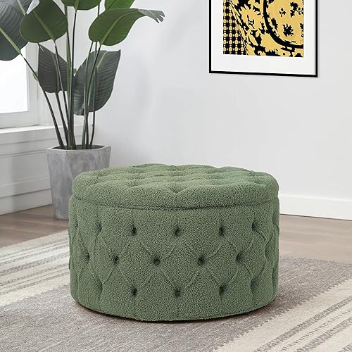 Miniatura 68 de Homebeez Otomana redonda de terciopelo para almacenamiento, reposapiés con botones copetudos, mesa de café (rosa) Rosa,Azul,Verde,Gris,Gris