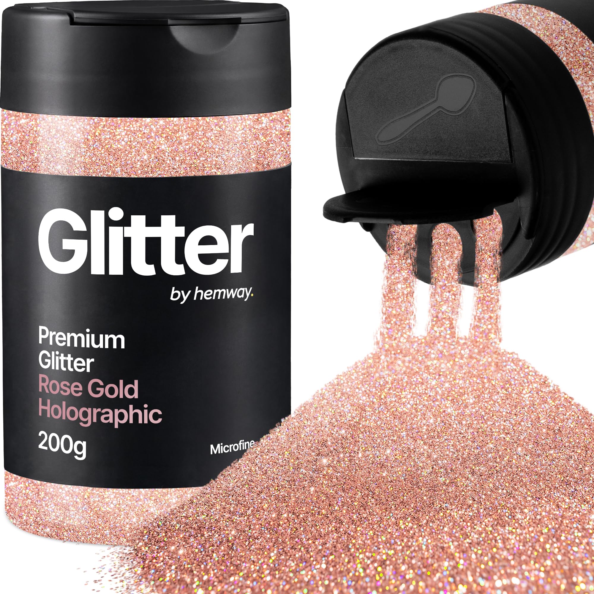 Hemway Rose Gold Holographic Glitter Shaker, 200g Microfine Glitter for Crafts Metallic Flake Sequins for Resin & Epoxy Crafts for Decorating, Halloween, Christmas, Nail, Face, Art