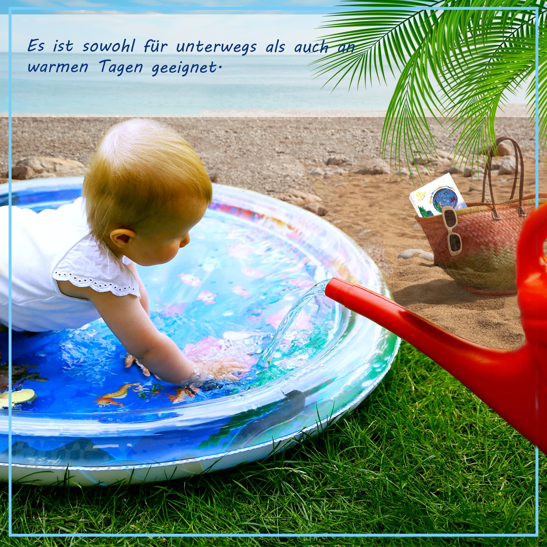 Wassermatte Baby, Wasserspielmatte Baby BPA frei XXL, Bauchlage Spielzeug Baby ab 3, 6 und 9 Monate, Baby Wassermatte (XXL 100 cm)