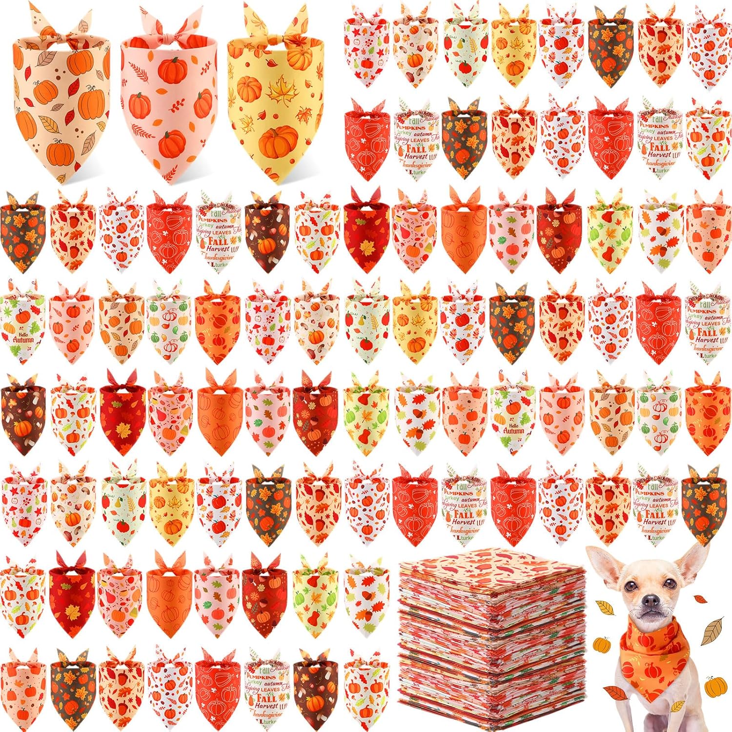 Abbylike 200 Pcs Fall Dog Bandanas – 25 Styles