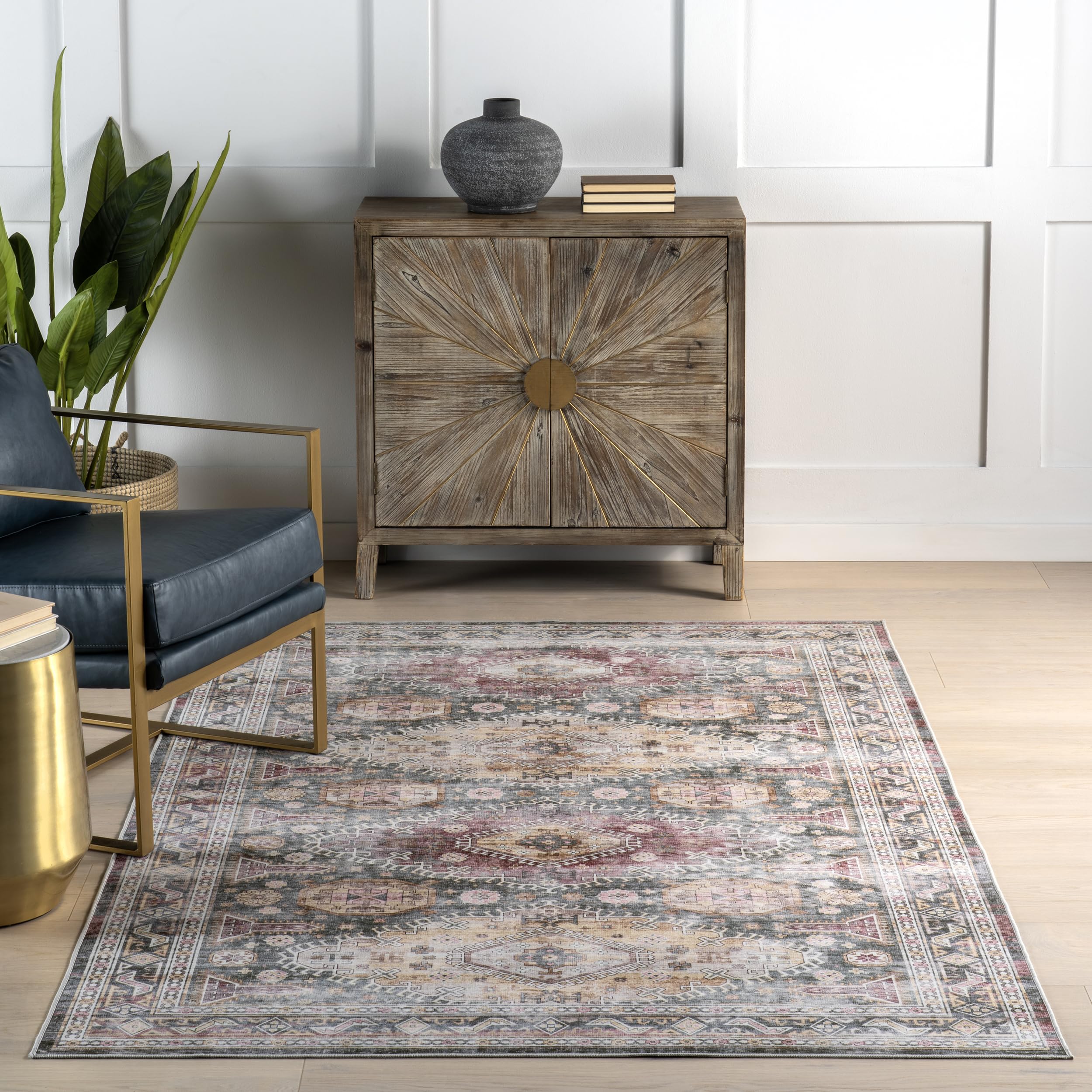 nuLOOM SmartPlus Tapis Traditionnel Vintage résistant aux éclaboussures – Résistant aux Taches – pour Salon, Salle à Manger, Bureau – 0,6 x 2,4 m – Vert Sauge