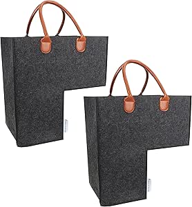 SAM AND MABEL Stair Basket with Handles and Support Panel - Pack of 2 Premium 4mm Felt Staircase Baskets for Carpeted and Wooden Stairs, Stair Storage Organizer (Elegant Black)