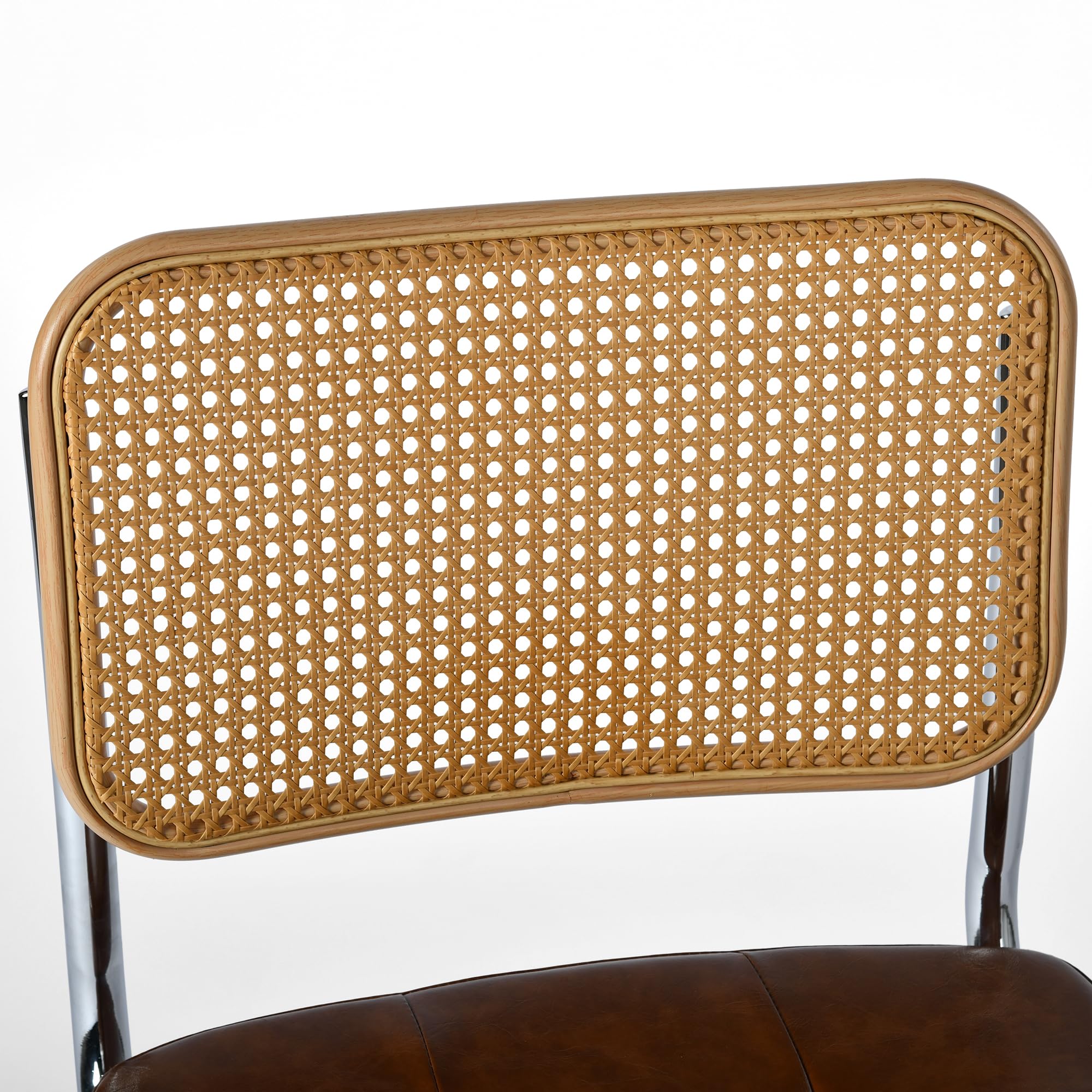 EGGREE 4er-Pack Rattan-Esszimmerstühle mit PU-Kissen und Galvanisierten Eisenbeinen für Konferenzräume, Büros, Esszimmer, R04-Braun