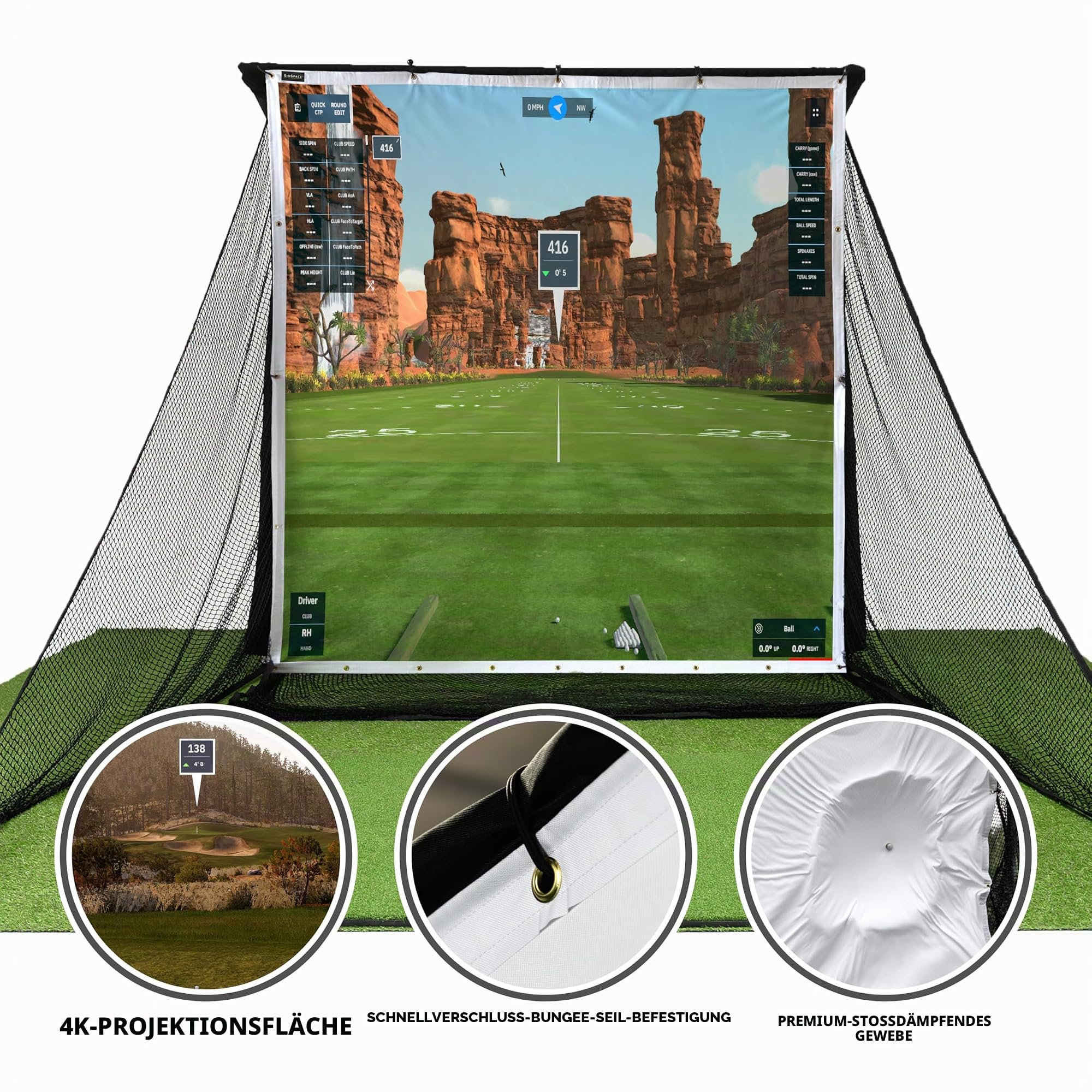 SimSpace Deluxe Home Driving Net Impact Screen, 2,4 x 2,5 m — Projektorleinwand für Golf-Simulation, kompatibel mit SimSpace Driving Net, inklusive 20 Bungee-Schnüren, Premium-Schlagmaterial