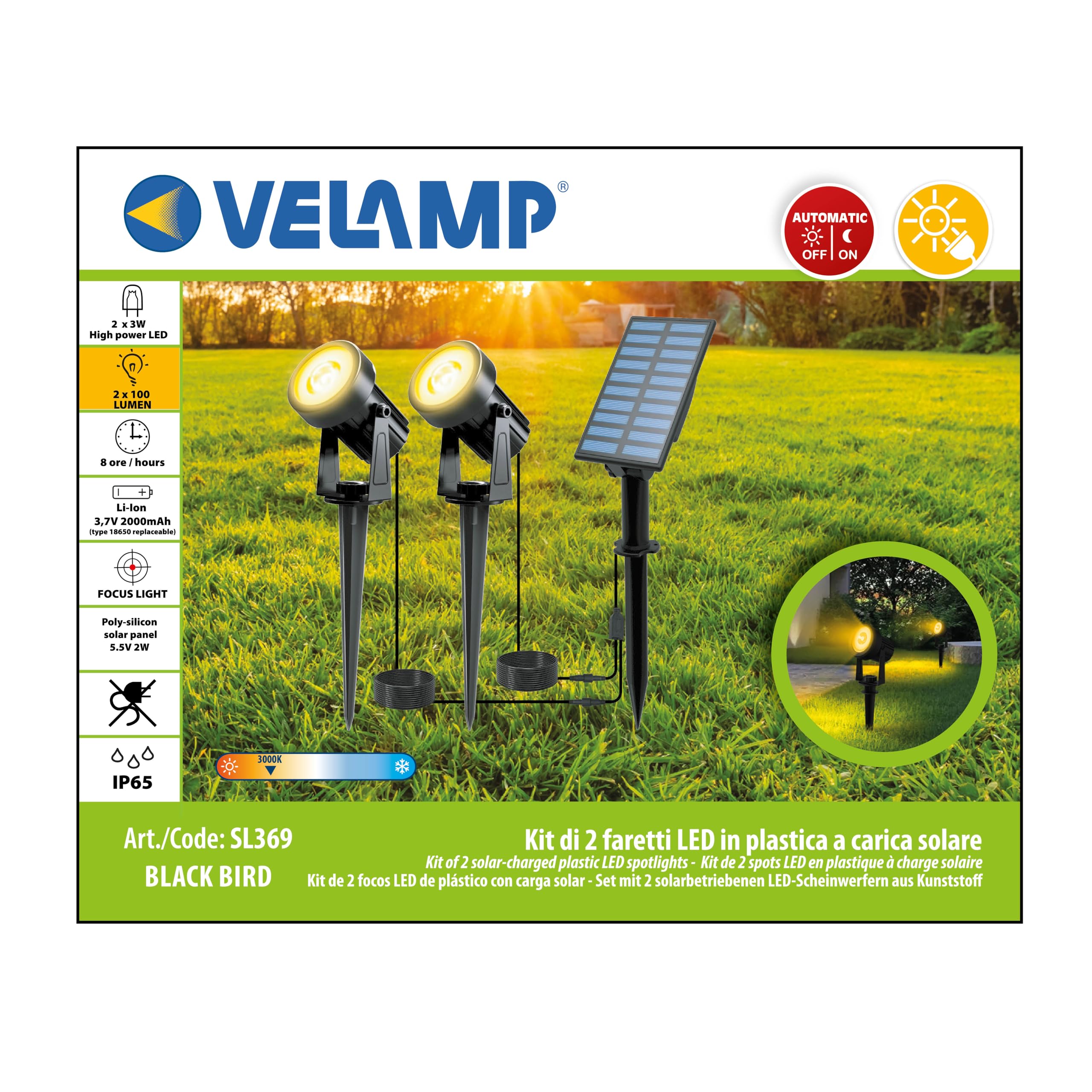 Zestaw 2 zewnętrznych reflektorów LED z panelem słonecznym – 2 x 100 lumenów, lampy ogrodowe solarne, IP65, wodoodporne, do ogrodu, krzewów, podwórka, doniczek i roślin