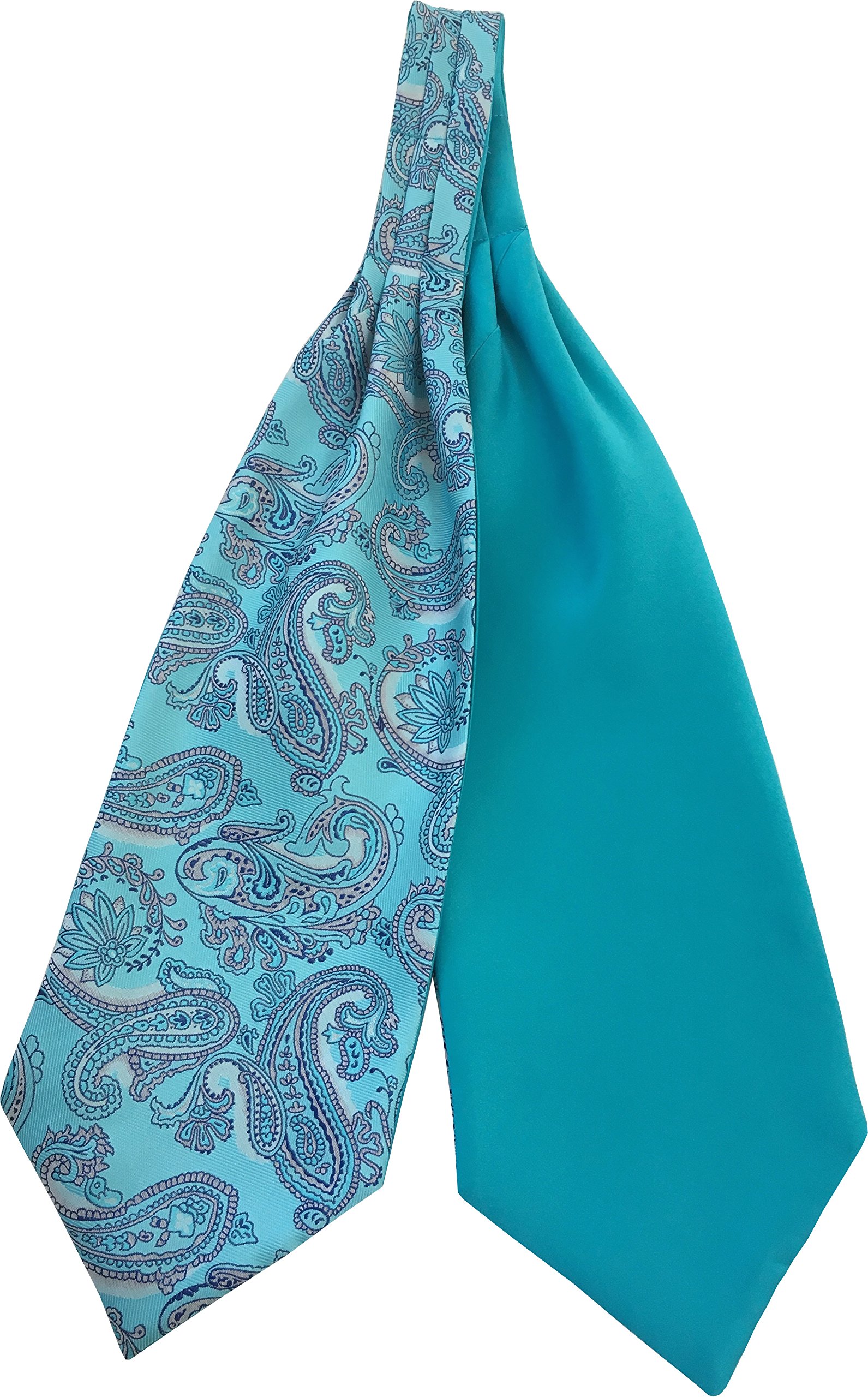 Great British Tie Club Men's Baby Blue & Kingfisher Paisley Satin Self-Tie Ascot Cravats (Baby Blue & Kingfisher)