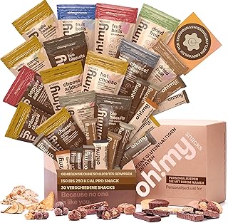 Oh!mysnacks Glutenfreier Geschenkkorb: Glutenfreie gesunde Snacks | Glutenfreier Snackkorb mit kalorienarmen Snacks | Snackbox mit gesunden Snacks für Erwachsene (30 Snacks)