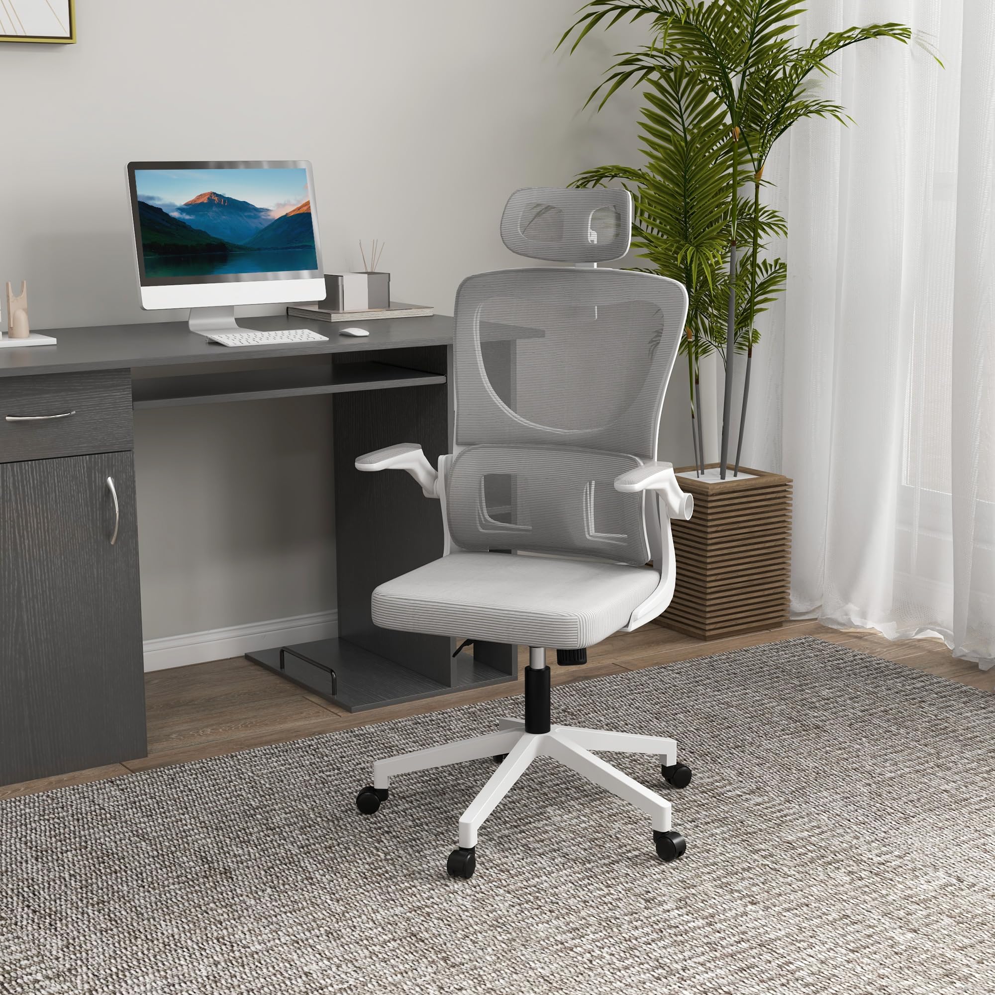 Fauteuil De Bureau Ergonomique Vinsetto - Dossier Mesh Respirant - Appui-tête Réglable - Gris