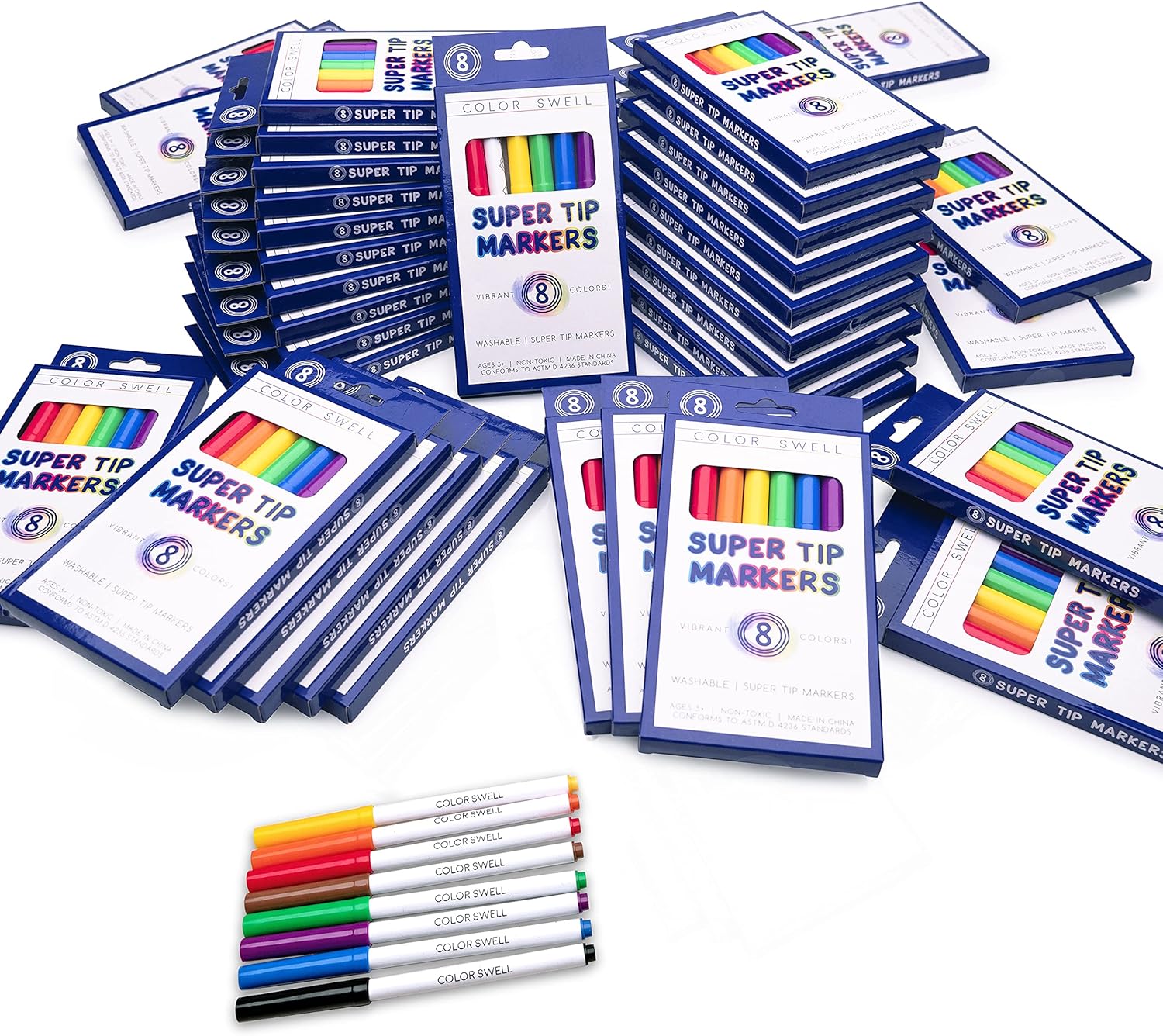 Color Swell Washable Bulk Markers Pack 36 Boxes of 8 Vibrant Colors Each (288 Total Super Tip Markers) for Classrooms, Parties, Donations, Home