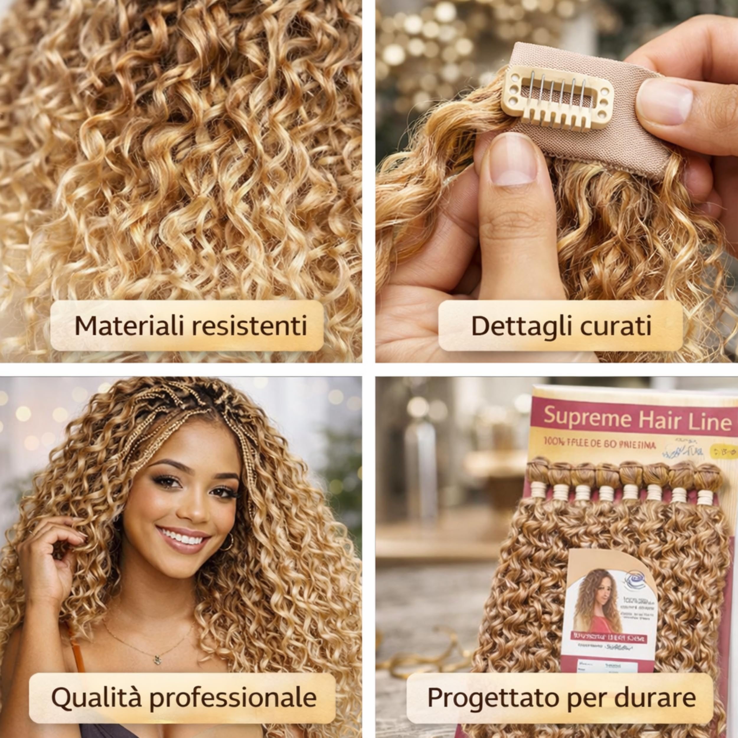 Extension Capelli Ricci Lunghi 75cm - Set 9 Pezzi 330g in Bioproteina – Look Naturale Voluminoso Ondulato – Scalatura Professionale 65/70/75cm - Effetto Riccio (Natural Black), PAMELA