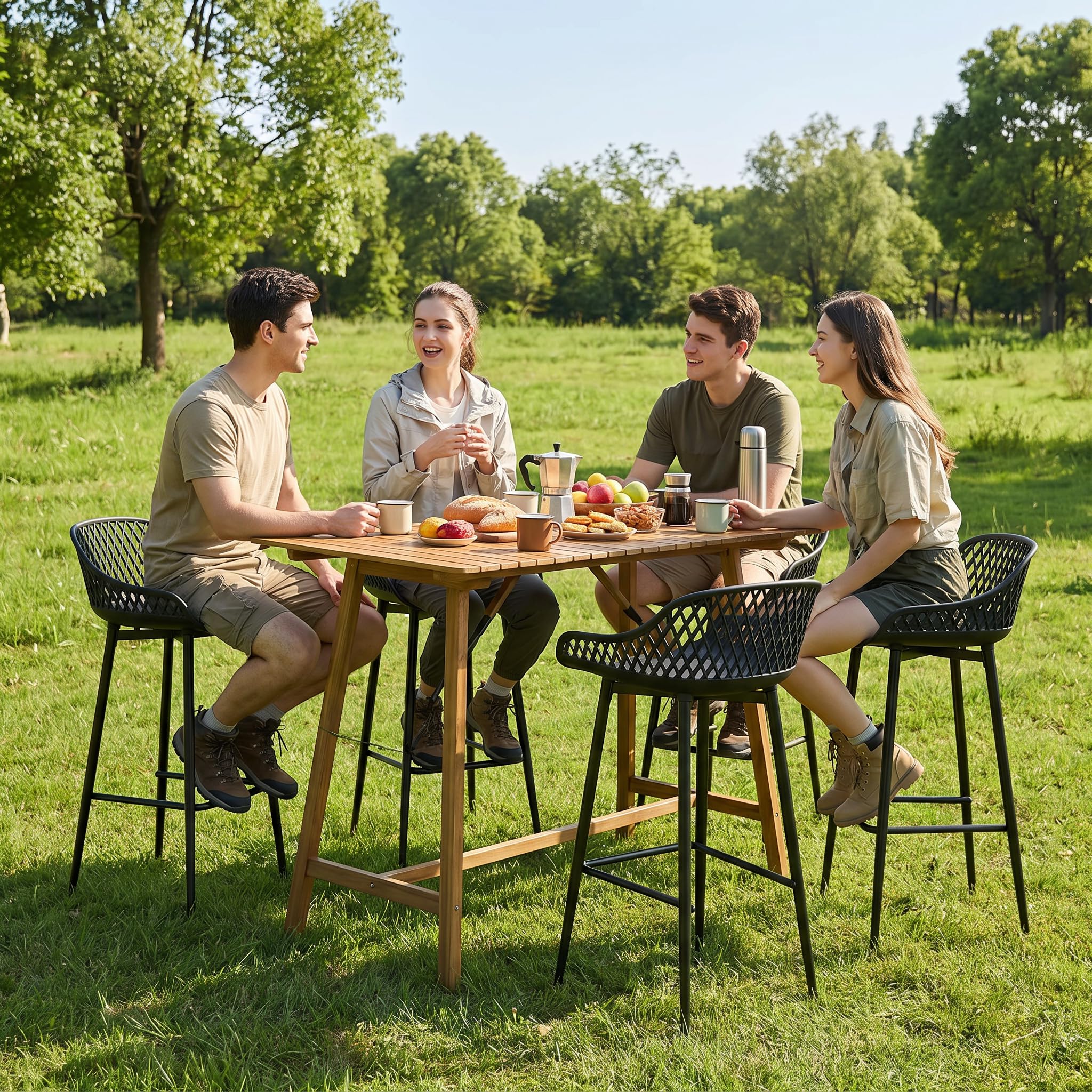Sgabelli da Bar, Set di 4, con Poggiapiedi e Schienale, Altezza di Seduta di 68cm, Sgabelli Alti, adatti per Cucine, Sale da Pranzo, penisole, Esterno, Giardino e Bar, Nero