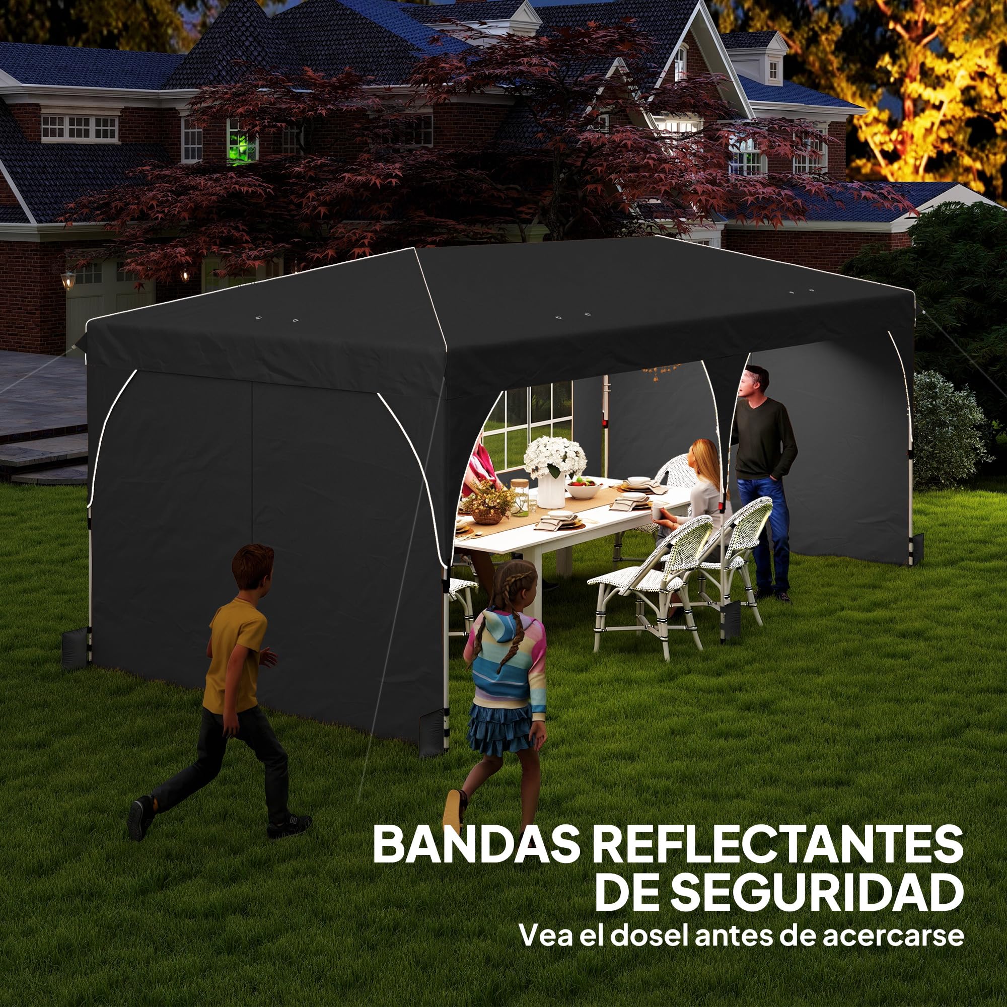 Outsunny Carpa Plegable 3x6 m Pop-up con 4 Laterales Extraíbles Gris | Cenador de Jardín, Tiras Reflectantes, Altura Ajustable, Sistema Central de Bloqueo, UPF50+, Impermeable, Bolsa Transporte