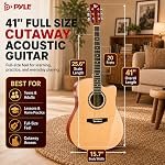 PYLE 41” Guitare acoustique – 4/4 Guitare en cuir naturel, finition mat, kit de kit de démarrage, sac à gigs, tuner, cordes en acier, picots, strap, Capo - Pour les débutants & Adultes