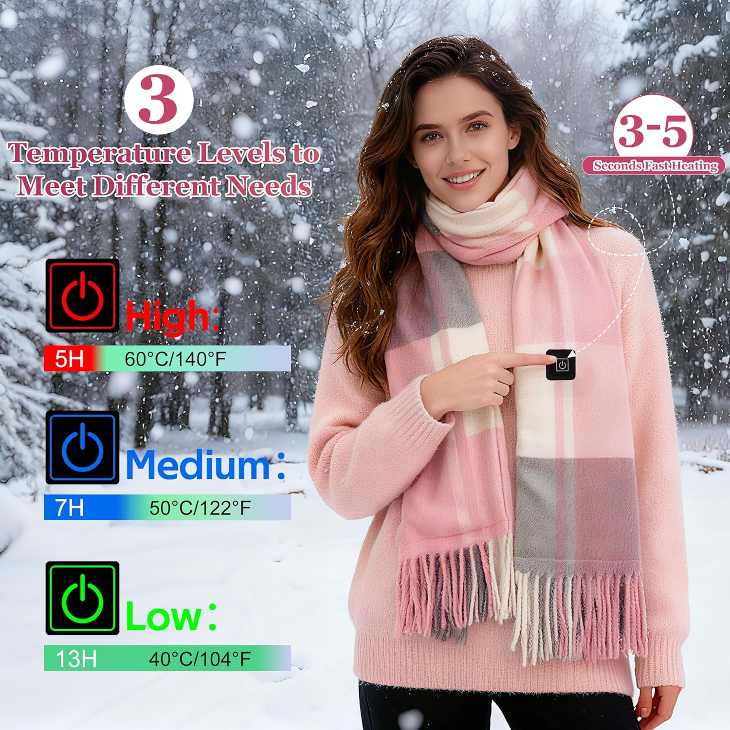 Heated Scarf for Women Men, Rechargeable Neck Scarf Warmer 5000mAh Battery Temperature Adjustable Heated Shawl - Image 2