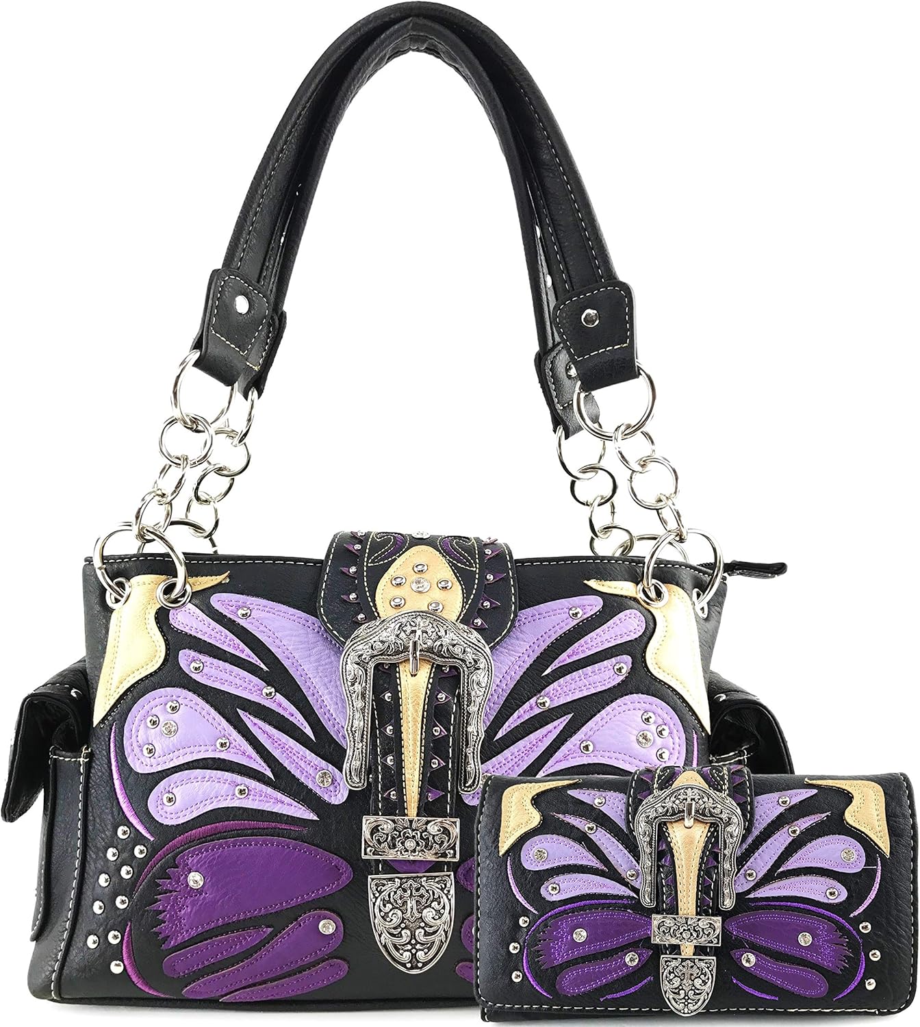 Zelris Buckle Abstract Butterfly Artwork Women Conceal Carry Handbag Wallet Set