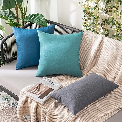 Miniatura 8 de MIULEE Paquete de 2 fundas de almohada decorativas para exteriores, sólidas, impermeables, de lino sintético, para jardín, granja, costero, para