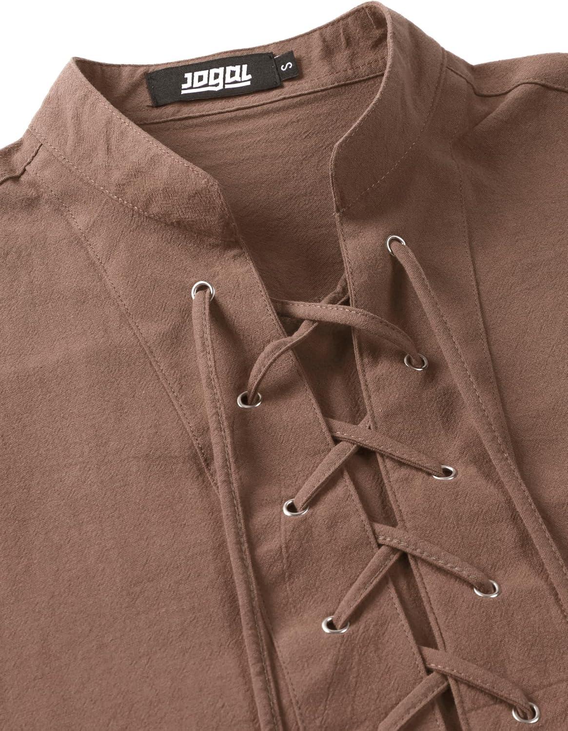 JOGAL Mens Renaissance Shirt Pirate Medieval Sleeveless Halloween Costume Steampunk Viking Lace-up Stand Collar Shirts - Image 5