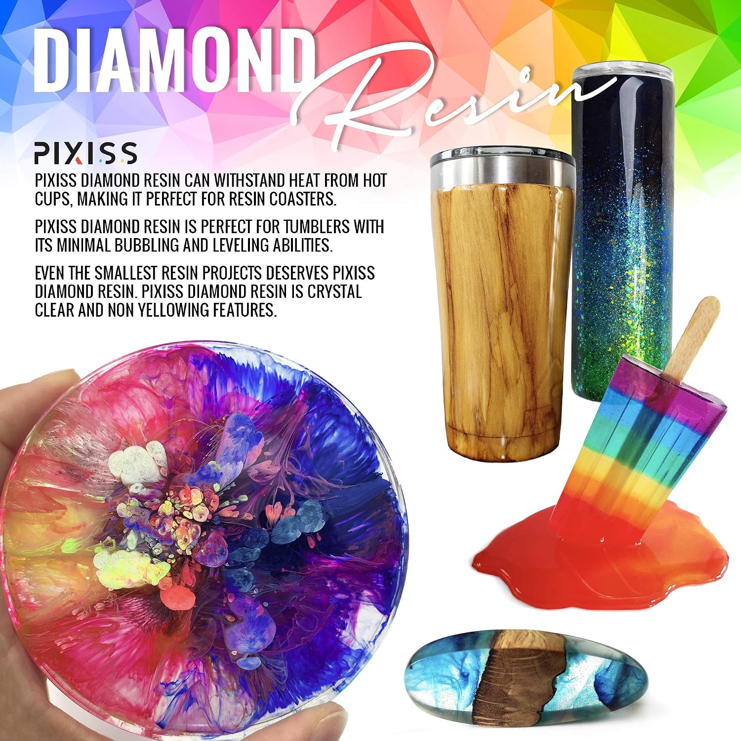 Epoxy Resin Crystal Clear Casting Resin for Epoxy and Resin Art | Pixiss Brand Easy Mix 1:1 (17-Ounce) | 15 Mica Resin Tinting Powder Pigments for Tumblers, Jewelry Resin, Molds, Crafting Resin Kit