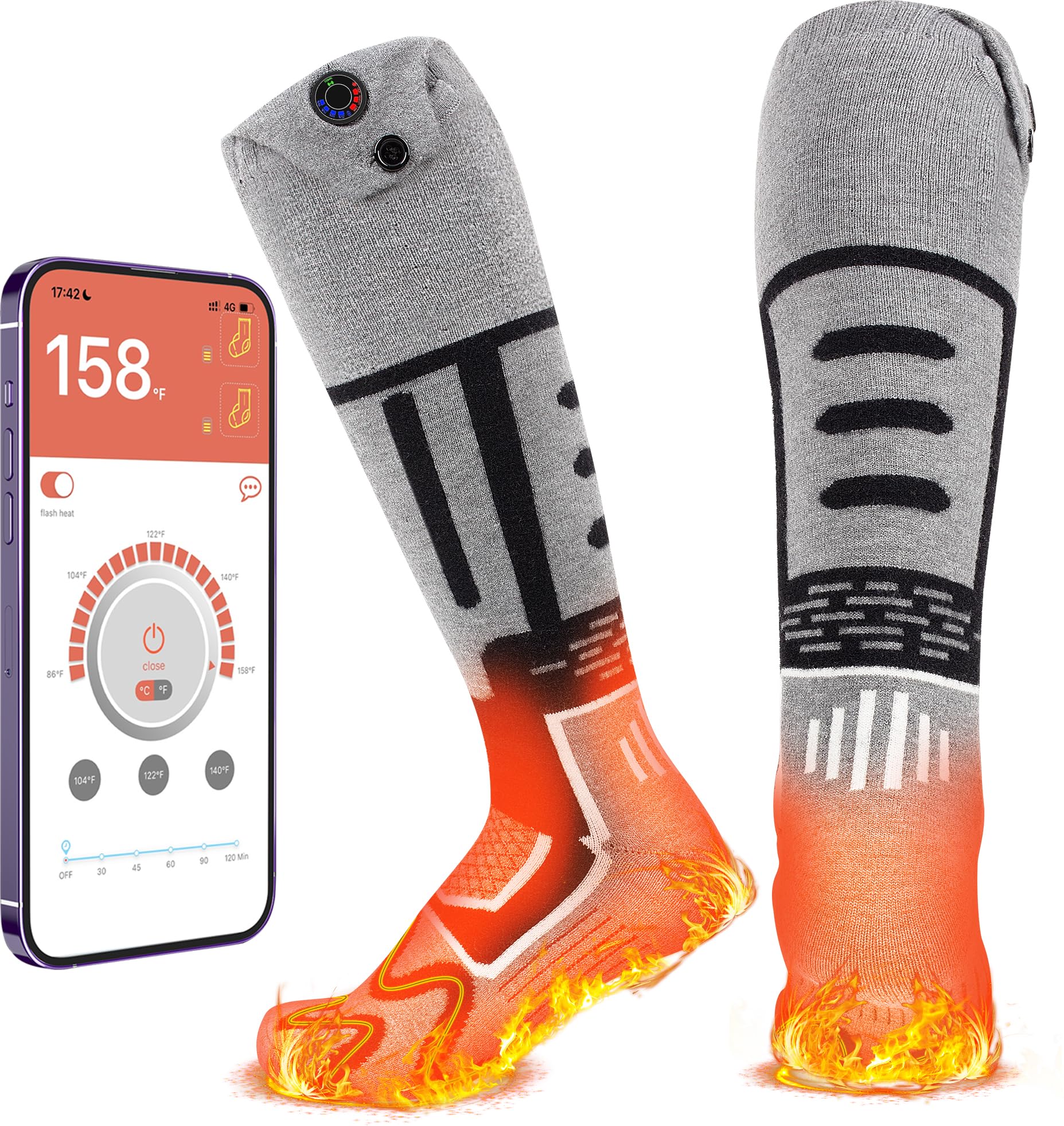 RELIRELIA Heated Socks, Rechargeable Heated Socks with APP Control for Women Men Feet Warmer for Winter Hunting Fishing Winter Skiing Outdoors Battery Included