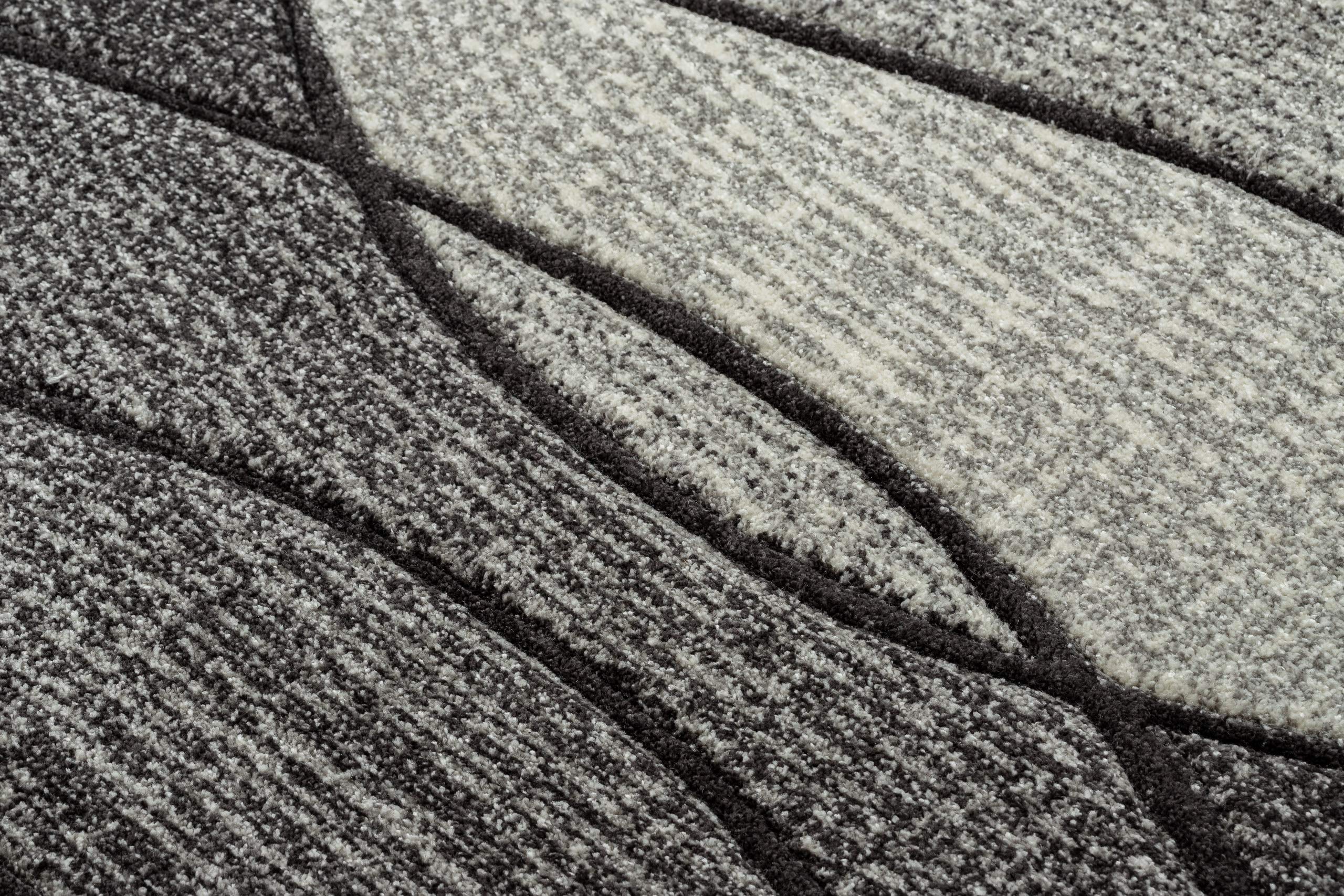Tapis Feel Vagues Design Moderne, pour Chambre, Salon, Gris/Anthracite/crème 80x150 cm