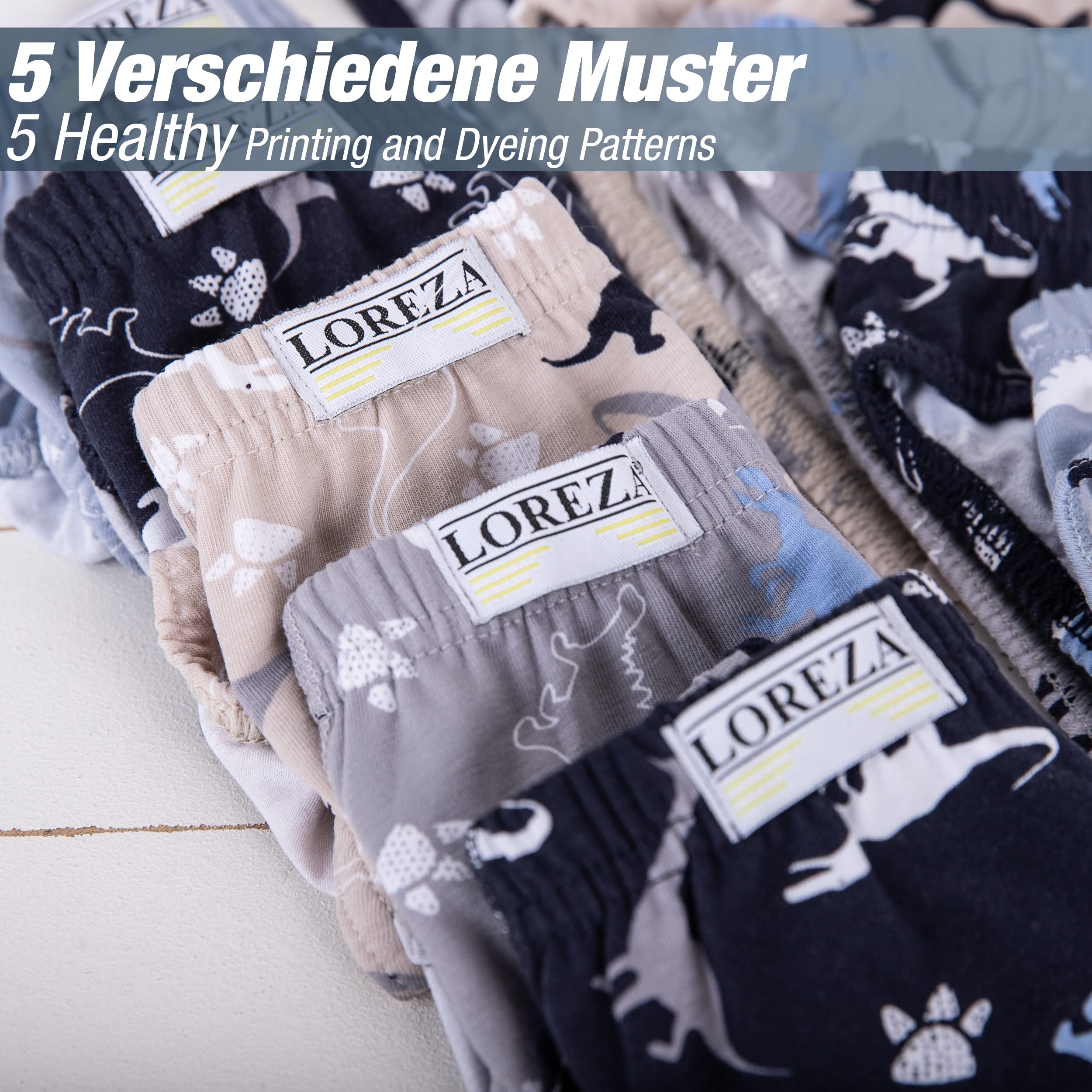 LOREZA ® 10er Pack Jungen Boxershorts Slips Dinosaurier Motiv Unterhosen Baumwolle