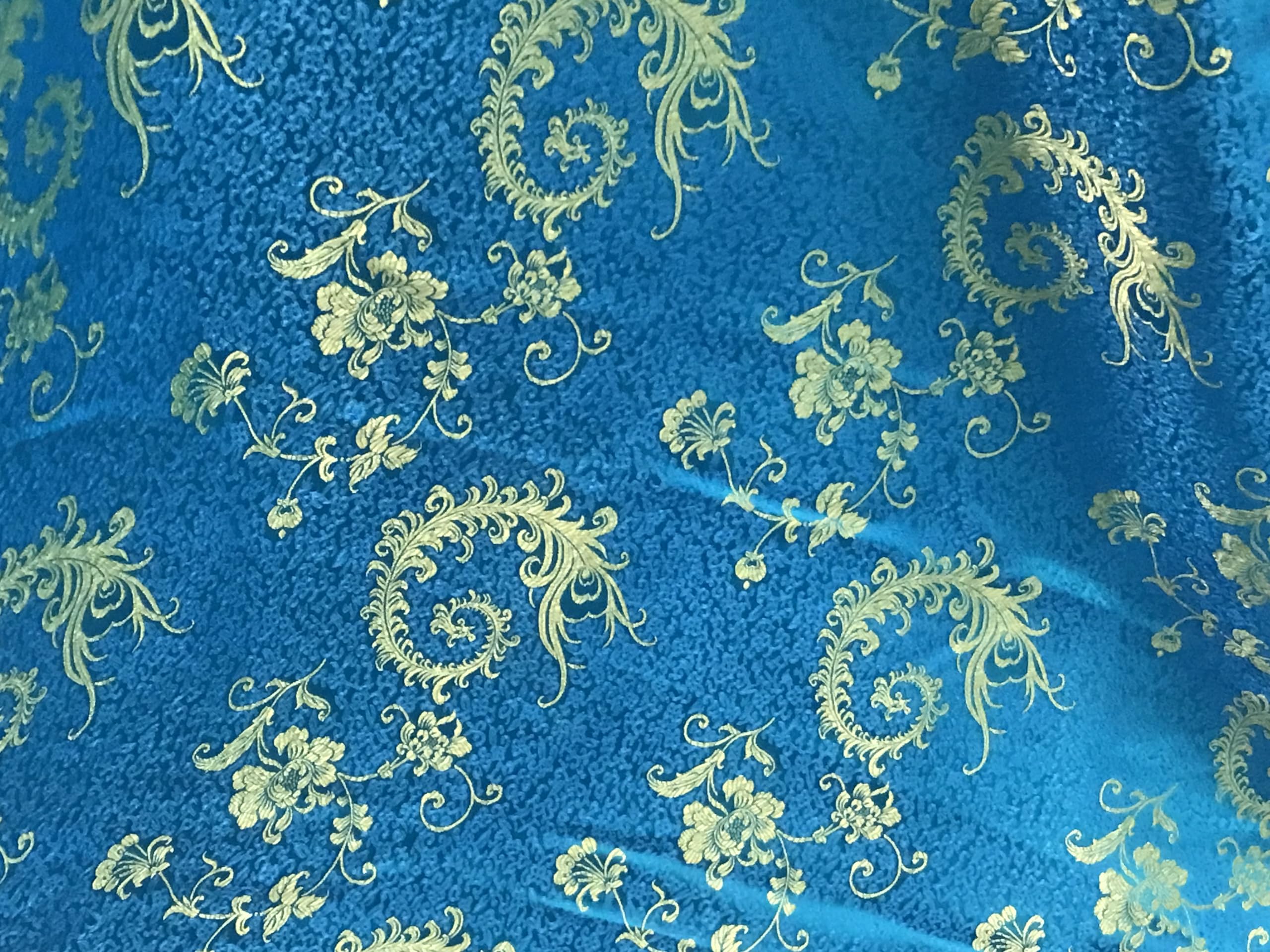 Turquoise/Gold Oriental Metallic Brocade 60" Width Sold by The Yard