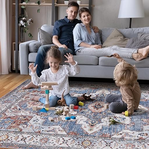 Abani Cream Area Rug For Living Room, Bedroom - Block Pattern- 8' X 10