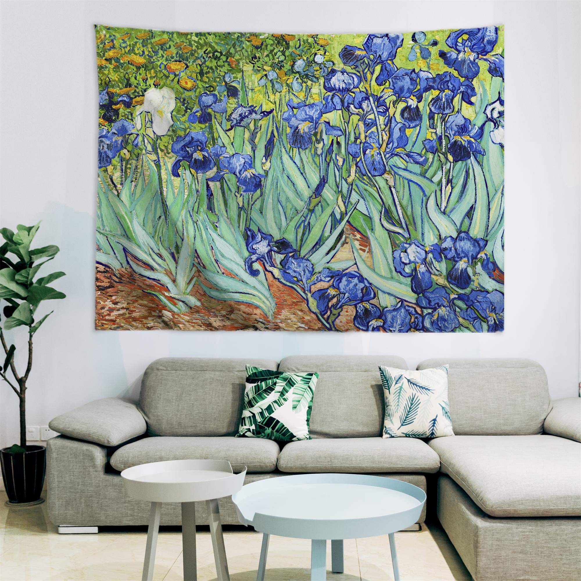 PROCIDA Van Gogh Tapestry Wall Hanging Irises Flower Oil Painting Nature  Plant Floral Wall Art Home Decor for Dorm Bedroom Living Room, 60\