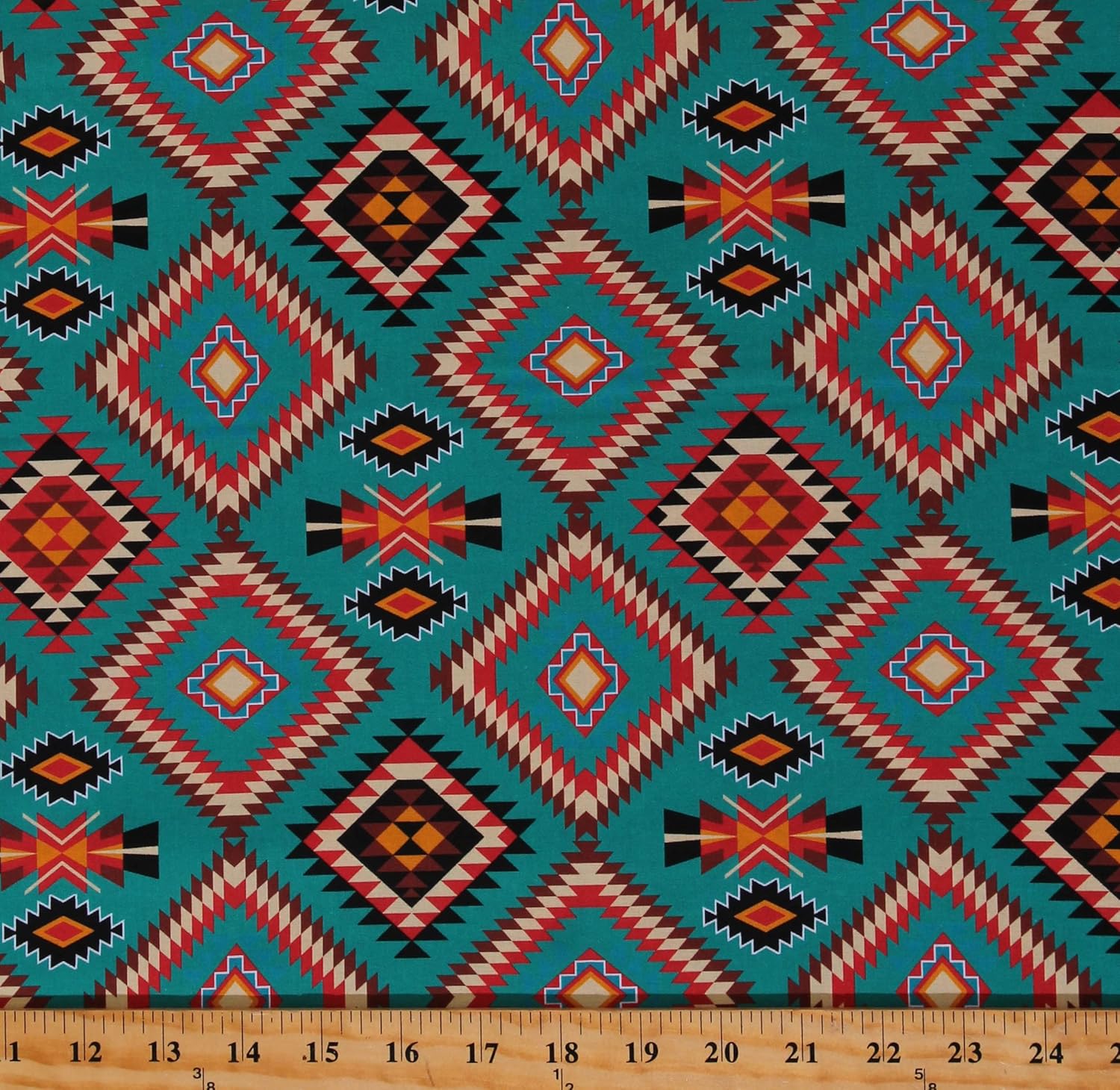 Cotton Southwestern Native American Tribal Aztec Raindance Argyle Turquoise Cotton Fabric Print by The Yard (D366.46)
