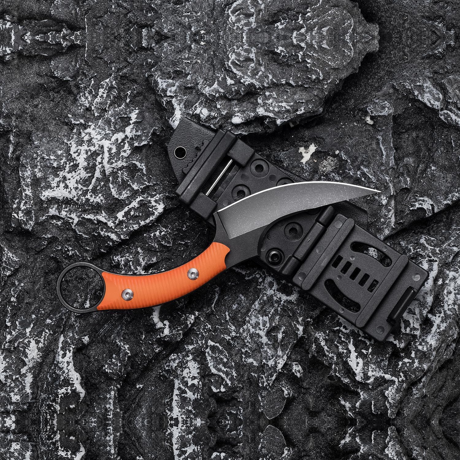 Fixed Blade Knife, D2 Steel Blade and G10 Handle, Utility Claw EDC Knife for Outdoor Survival Hiking Camping with Kydex Sheath OK1220 (Orange)