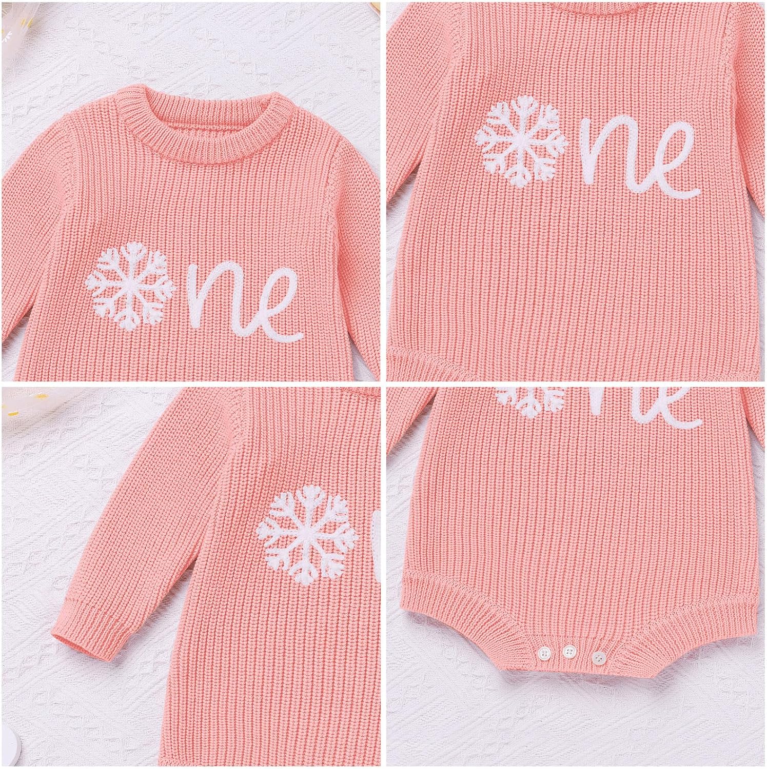 IMEKIS Baby Girls 1st Birthday Outfit Fall Winter One Embroidery Sweater Romper Socks Set Cake Smash Photo Shoot