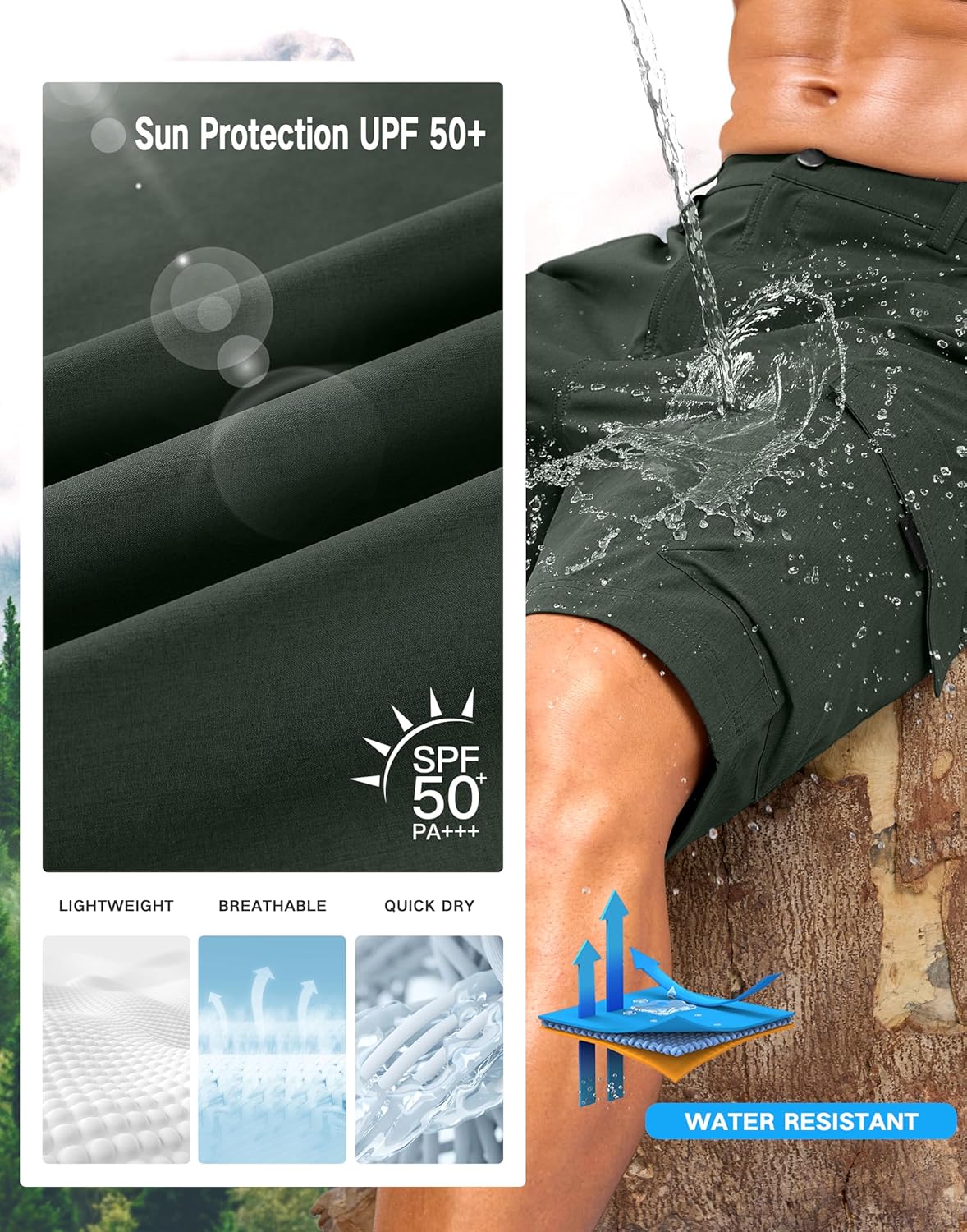 Pudolla Men's Hiking Cargo Shorts with 7 Pockets Lightweight 9" Outdoor Casual Shorts for Men Trip Work Camping Fishing Golf - Image 5