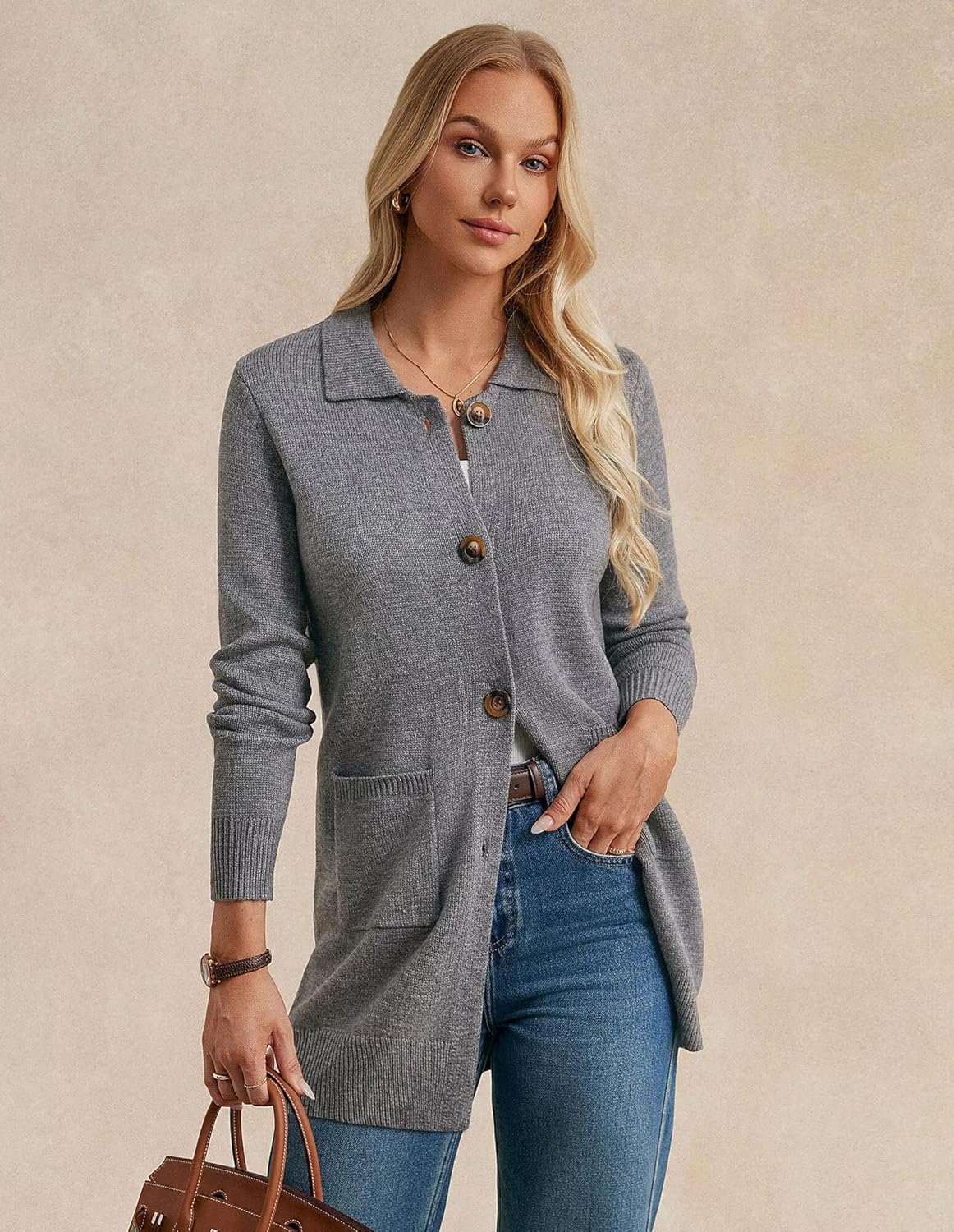 GRACE KARIN Women's Fall Long Cardigan Sweaters with Pockets, Button Knit Blazer Trendy, Open Front Dressy Casual Jacket - Image 4