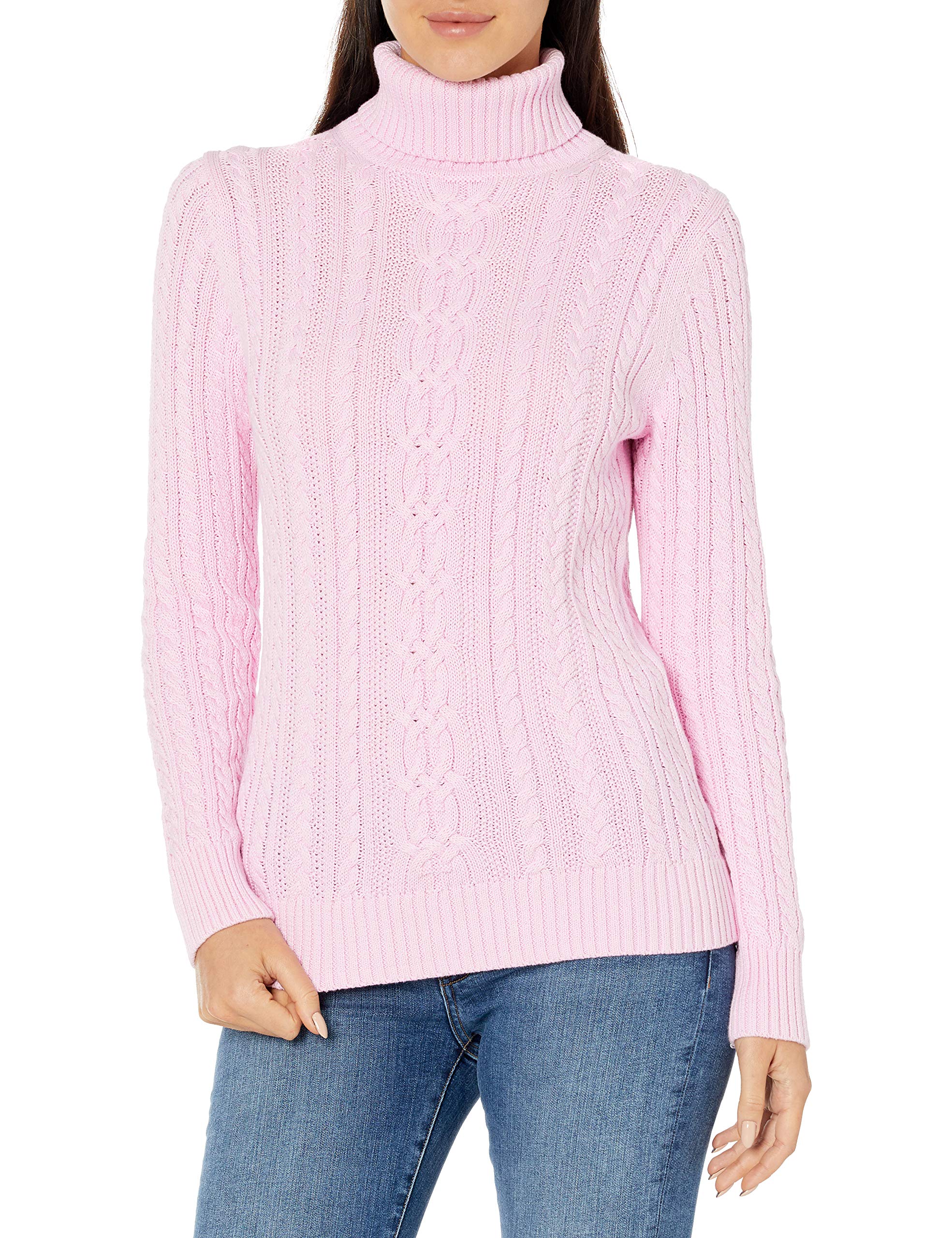 Amazon Essentials Women's Fisherman Cable Turtleneck Sweater - X-Large Light Pink
