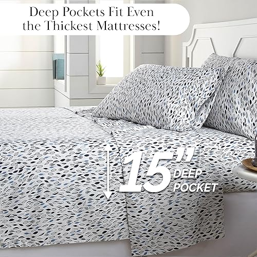 Miniatura 2 de Southshore Fine Living, Inc. Botanical Leaves Collection - Juego de sábanas de 3 piezas tamaño individual XL, sábana bajera de 14 pulgadas de