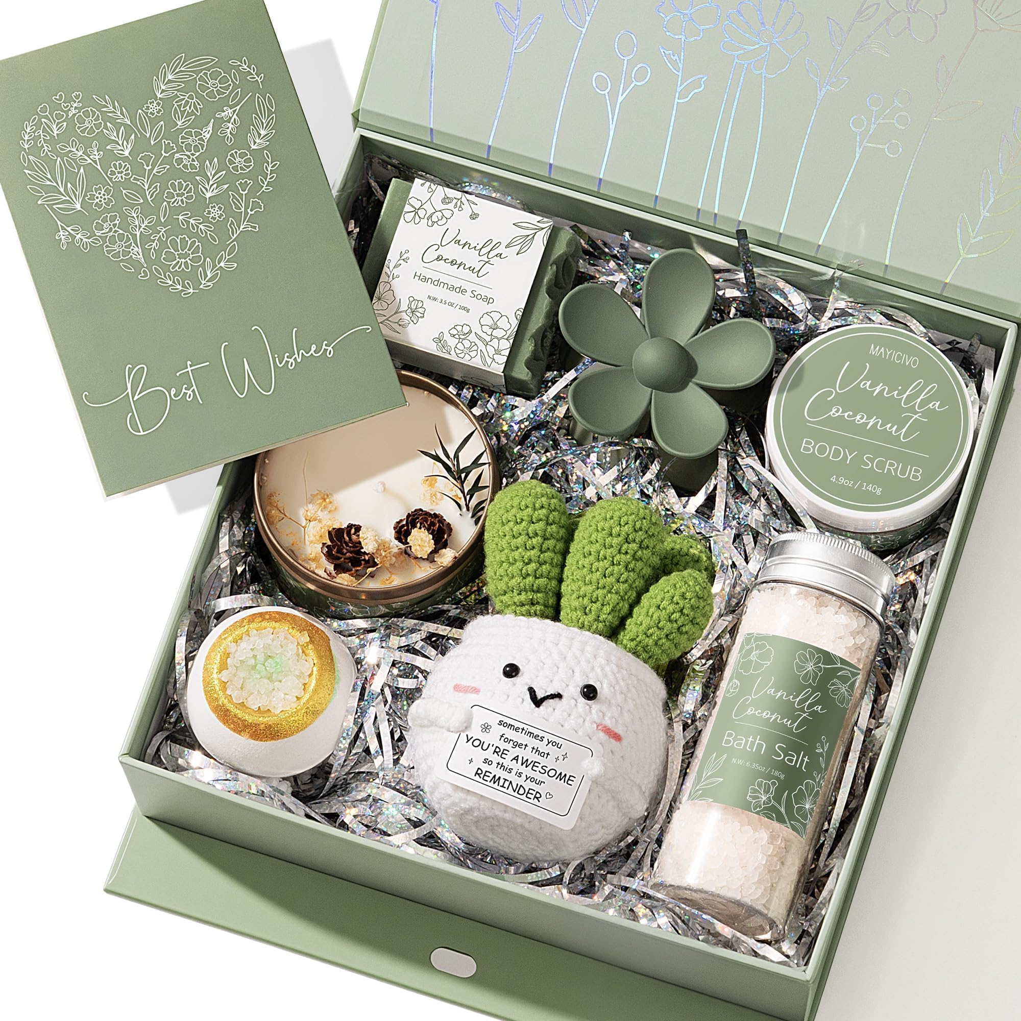 Spa Gifts Baskets for Women Bath Set Birthday Gifts for Women Self Care Kit | Vanilla Coconut Spa Gifts Home Bath Relaxing Care Package, Christmas Thank You Gifts for Women Mom Her Friends Sister Teacher