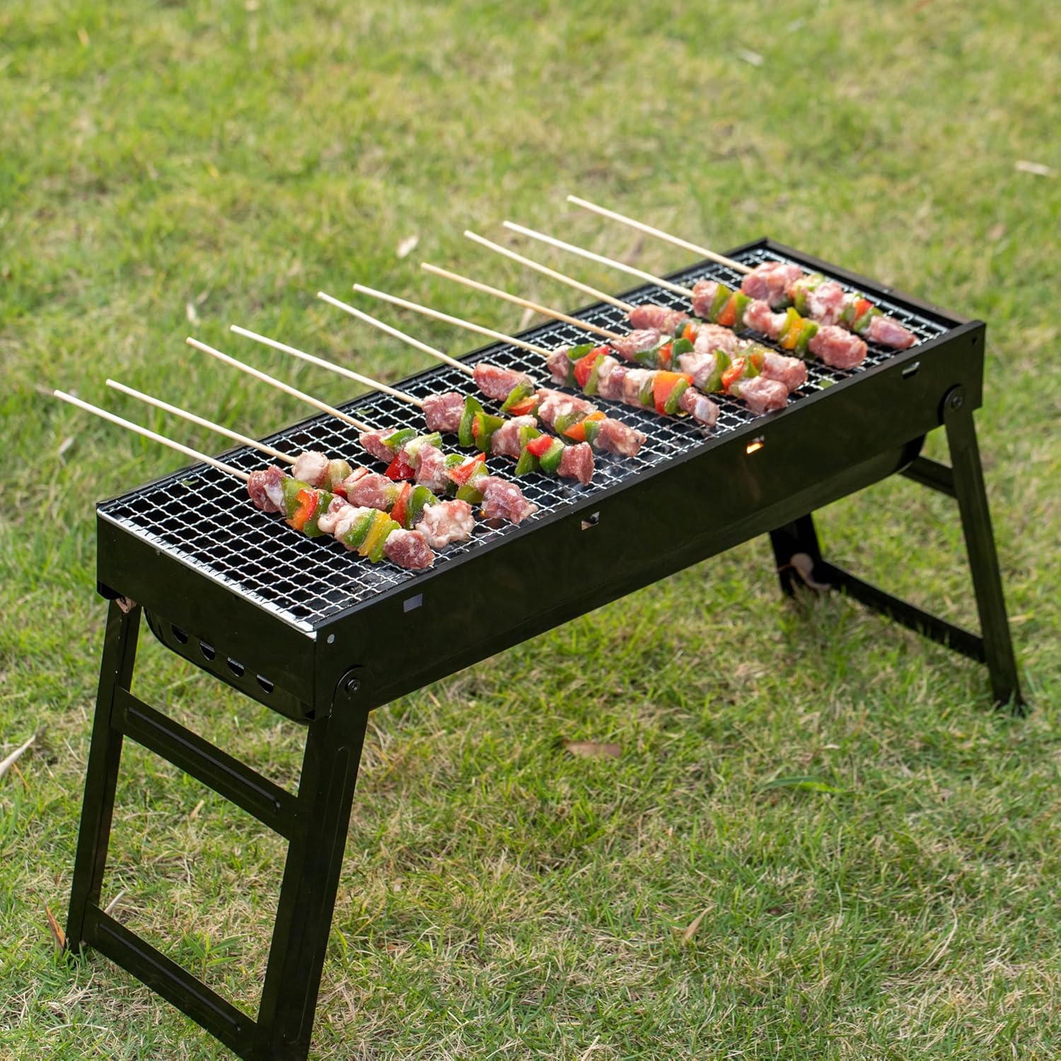 Gardenised Portable Standing Charcoal Grill Foldable Stainless Steel BBQ for Camping Backyard Tailgating Hiking Picnic Travel Beach Party Garden Gathering Poolside Cooking Skewers & Outdoor Barbecue