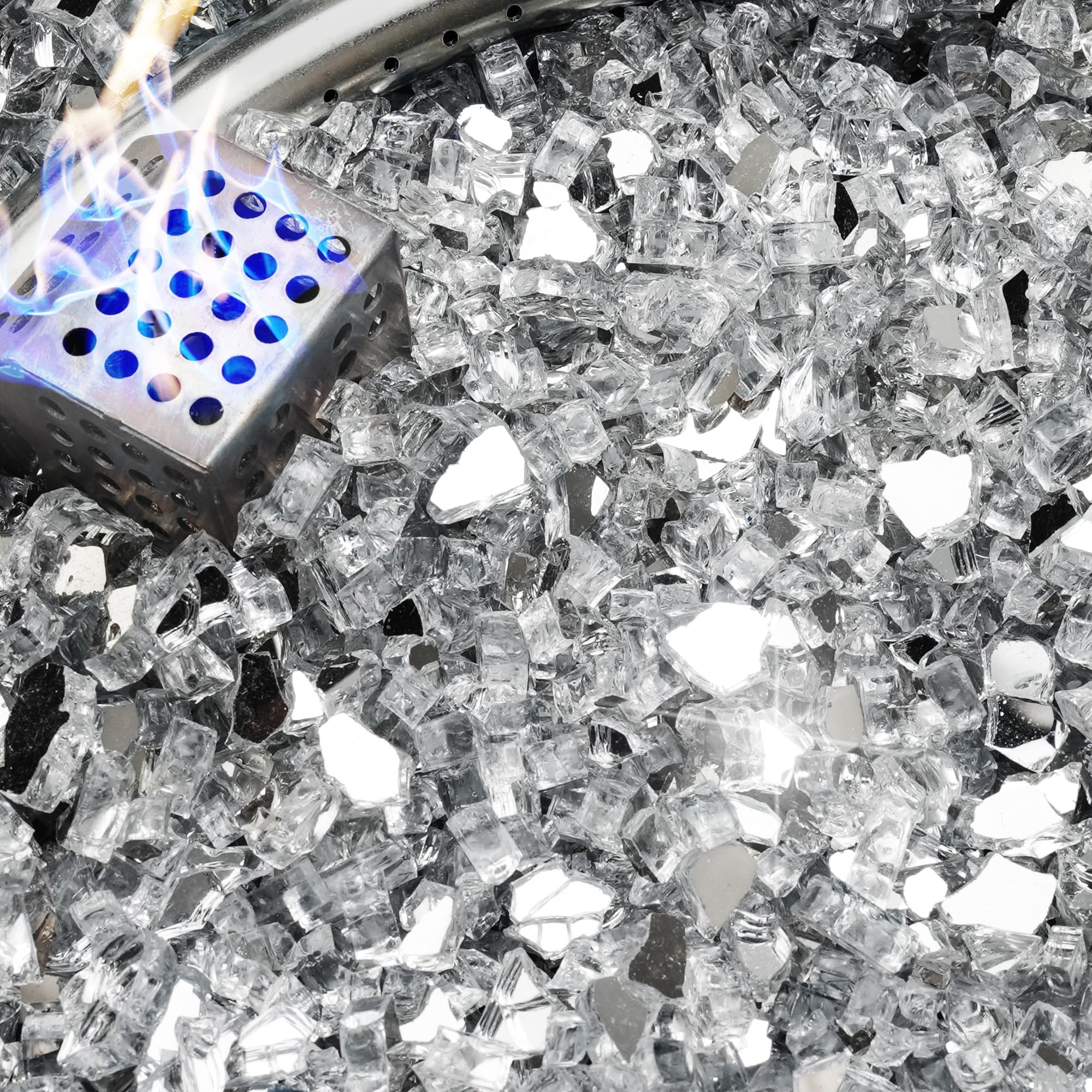 NUPICK 10 Pound Fire Glass, 1/4 Inch Reflective Fire Pit Glass, Tempered Firepit Glass Rock for Propane or Natural Gas, Glass Rocks for Fire Pit Table, Fireplace Glass for Landscaping, Clear