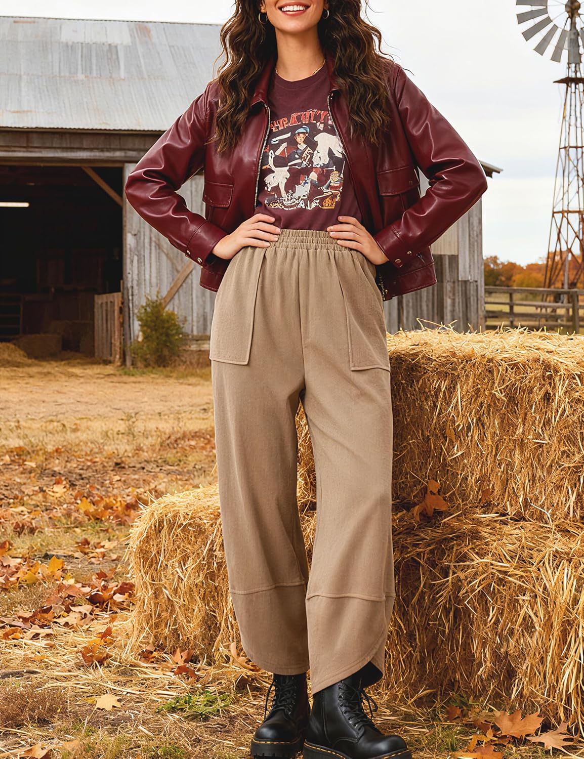 Womens Baggy Wide Leg Pants Summer Casual Elastic Waist Palazzo Harem Pants with Pockets - Image 6