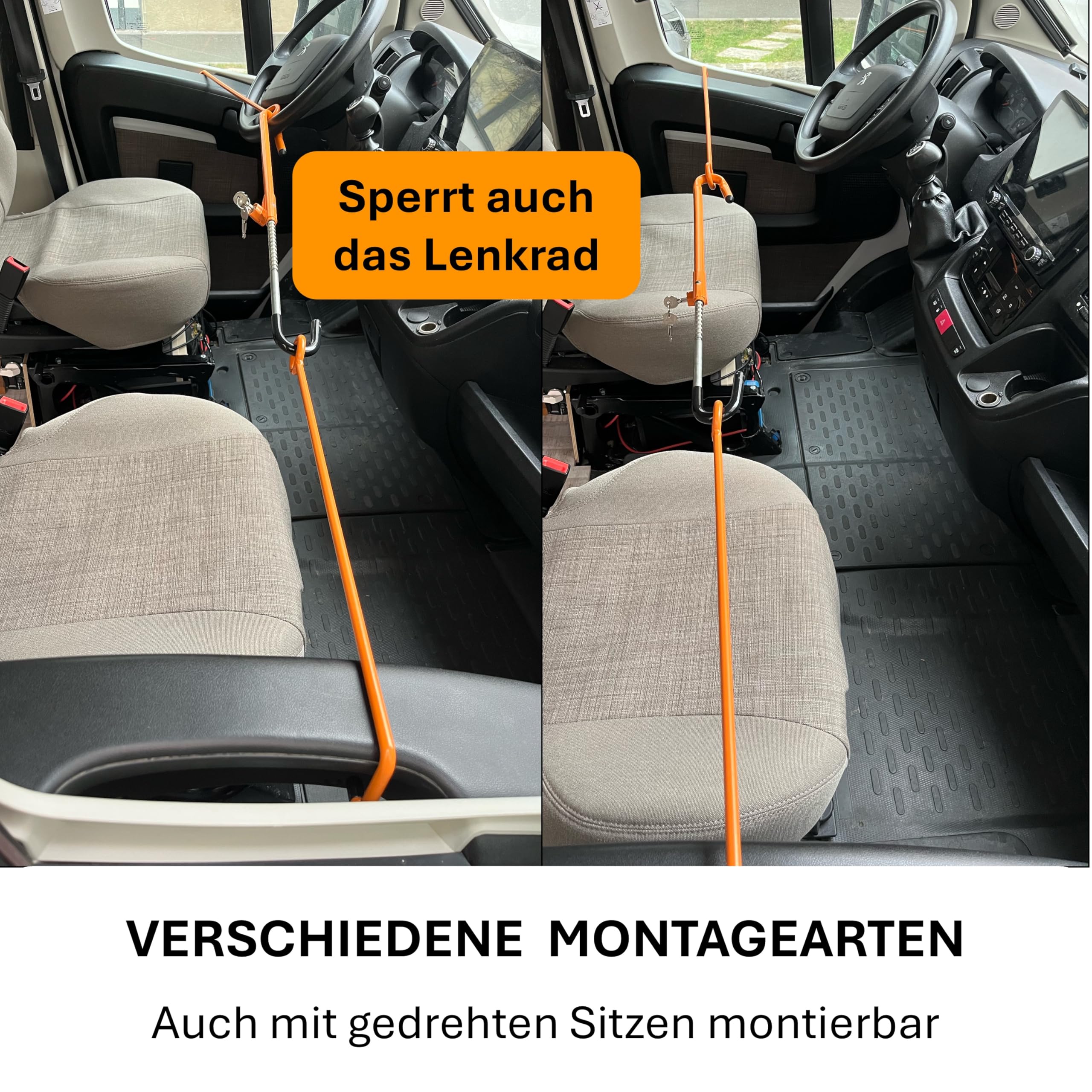 Türsicherung Wohnmobil Fahrerhaus – Stahlbügel für Fahrer- & Beifahrertür, abschließbar, werkzeuglos, 150–180 cm – passend für Ducato/Boxer/Jumper bis 2022/2024 & VW T5/T6
