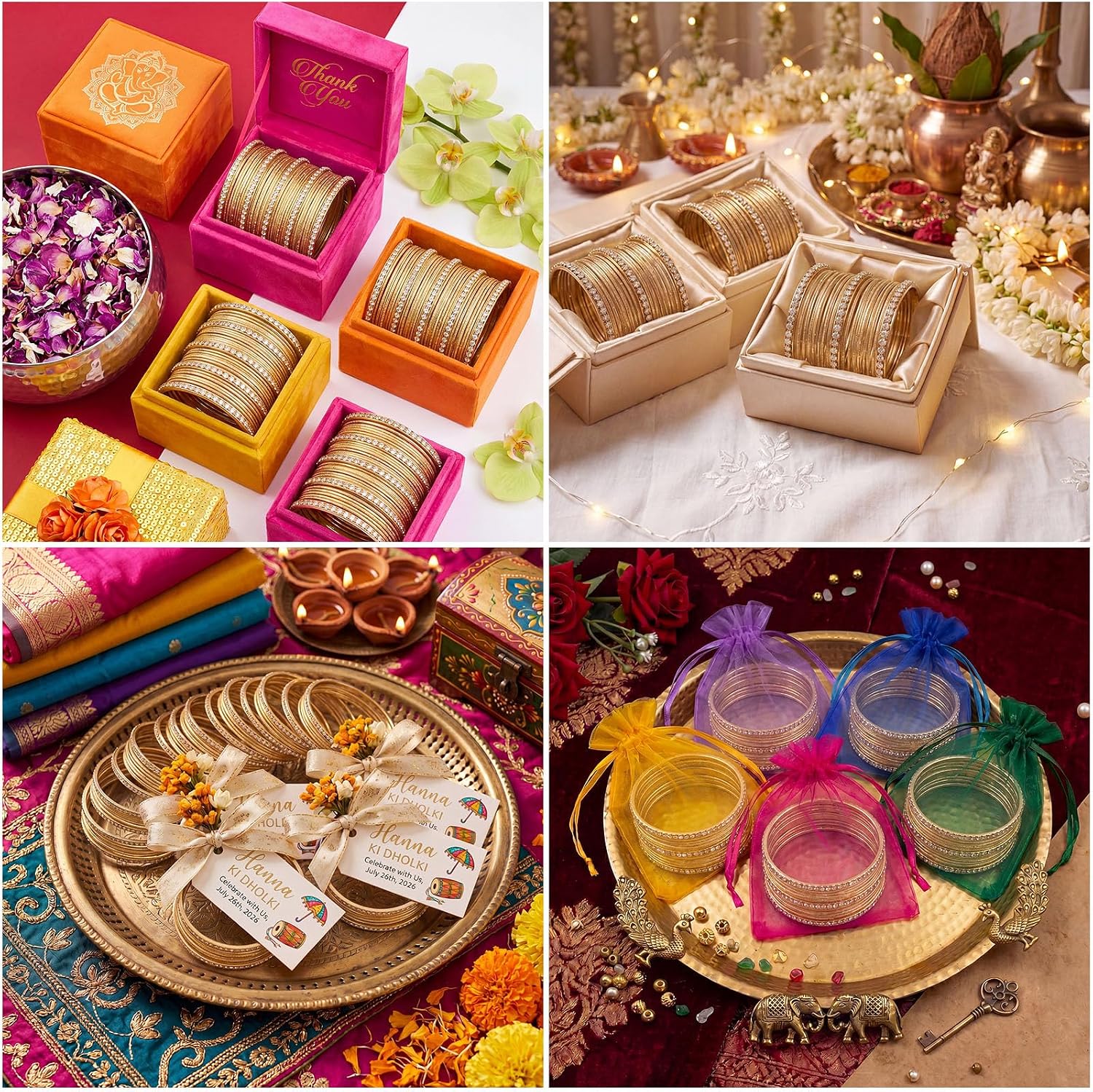 126 Pcs Indian Bangles Bracelets for Women Bollywood Women's Jewelry Set Diwali Return Gifts Bulk Mehndi Ceremony Favors for Indian Wedding Women Bangle Supplies