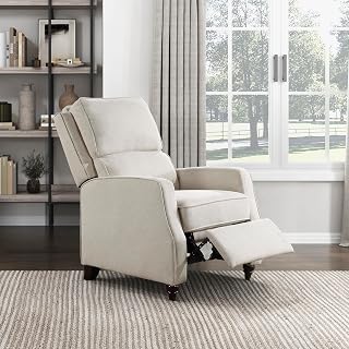 Lexicon Beige Push Back Recliner Chair - Modern Fabric Reclining Armchair for Living Room, Office, Apartment Comfort