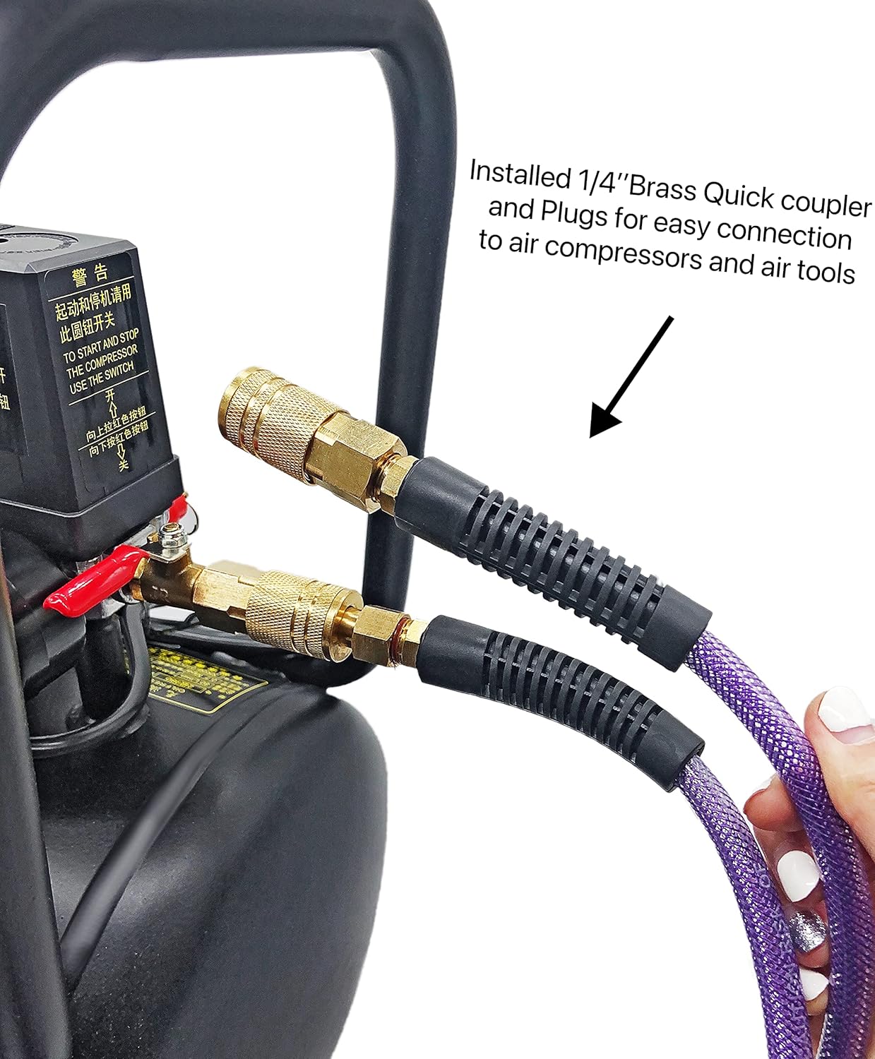 SYXQT Polyurethane(PU) 1/4-Inch x 50FT Reinforced, Air Hose with 1/4” Swivel Industrial Quick Coupler and Plug, Bend Restrictor,Purple : Everything Else