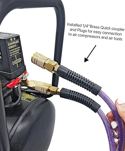 Miniatura 2 de Poliuretano (PU) 14 pulgadas x 50 pies reforzado, manguera de aire con acoplador rápido industrial giratorio de 14 pulgadas y enchufe, restrictor de