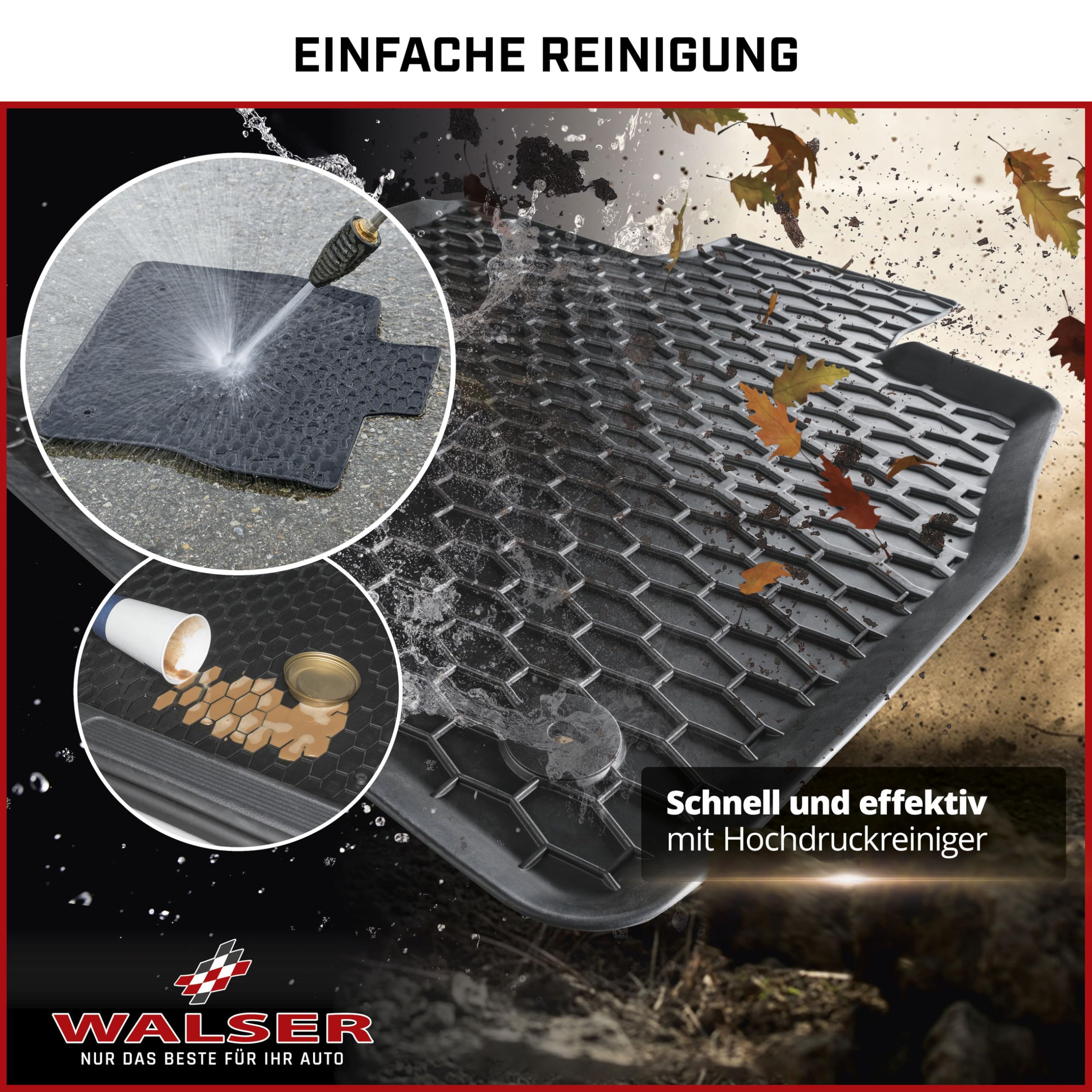 Walser DirtGuard Gumowe dywaniki samochodowe kompatybilne z BMW X1 (E84) 03/2009-06/2015, BMW 1 (E87) 02/2003-01/2013, w 100% dopasowane dywaniki samochodowe, wytrzymałe uniwersalne dywaniki