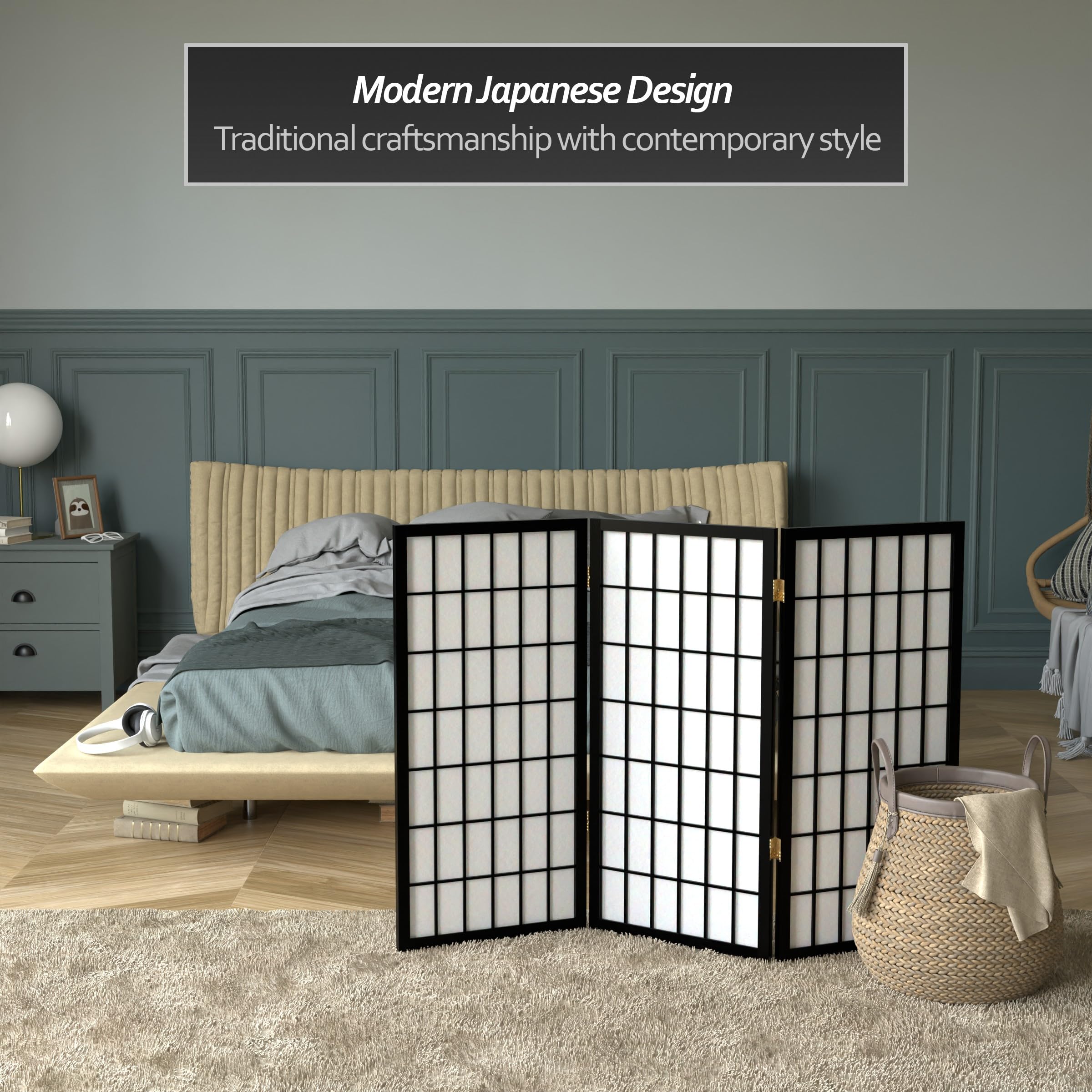 Oriental Furniture asiatica finestra trattamento, 3-feet Window pane piccolo Shoji schermo Privacy divisorio, 3 pannelli, colore: Nero