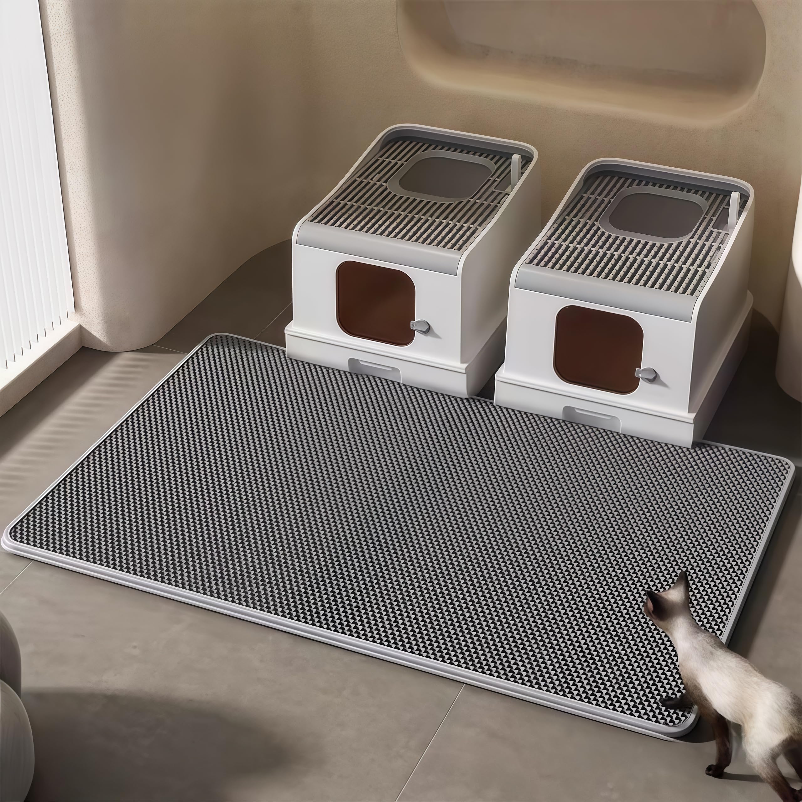 Katzenklo Matte, Katzenstreu Unterleger Waben Design Katzenklo Vorleger wasserdichte Doppelte Schichte Entwurf Bienenwabe Matte (Grau, 115x75cm)