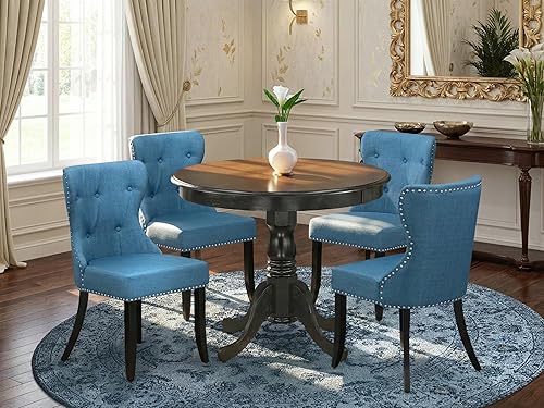 Miniatura 2 de East West Furniture Juego de mesa de comedor de madera antigua de 5 piezas en color negro