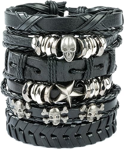 REVOLIA 5-12 pulseras de cuero trenzado para hombres y mujeres